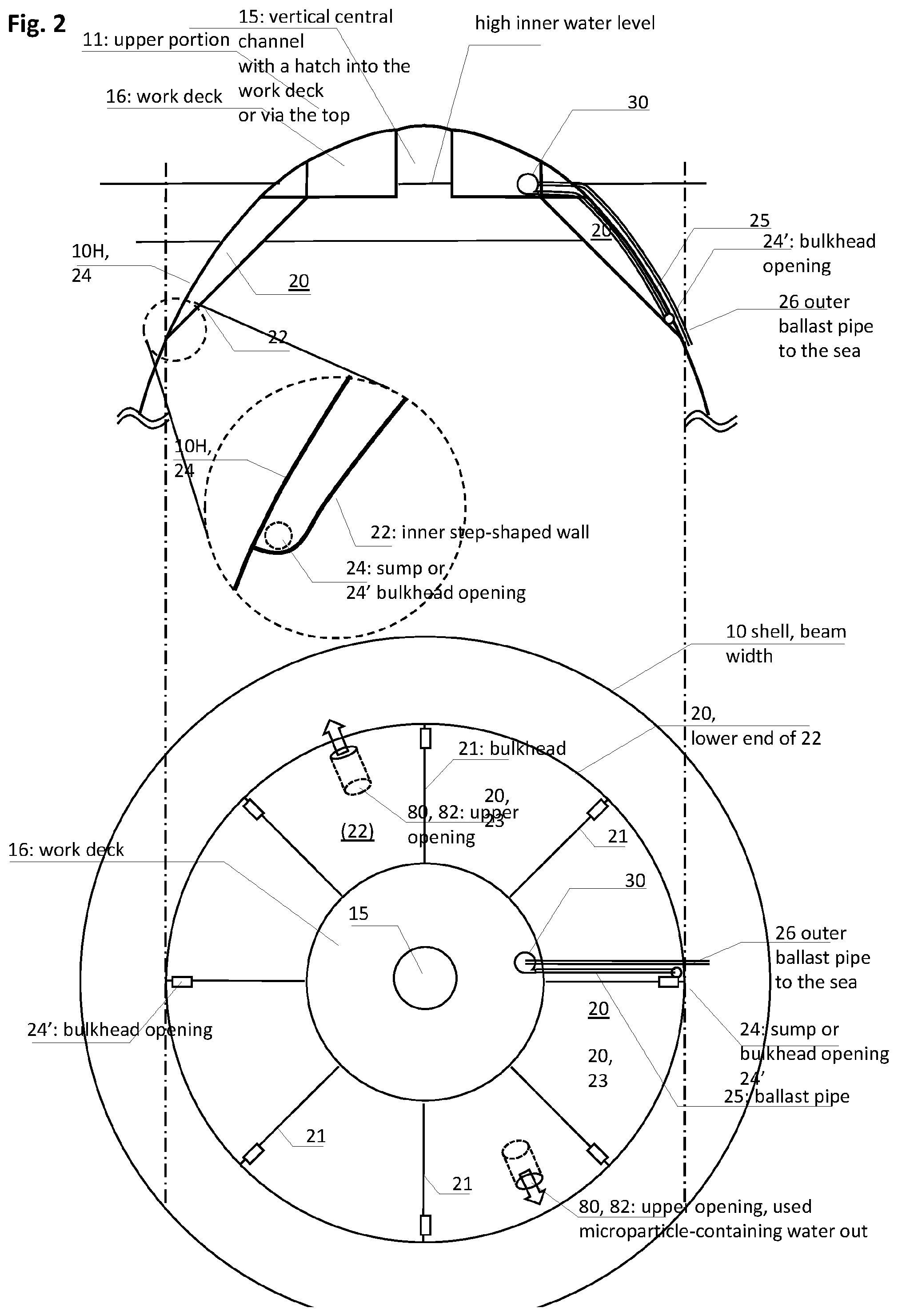 Patent US12317873 Figure 2 – Fish farming tank with an internal buoyancy ballast tank