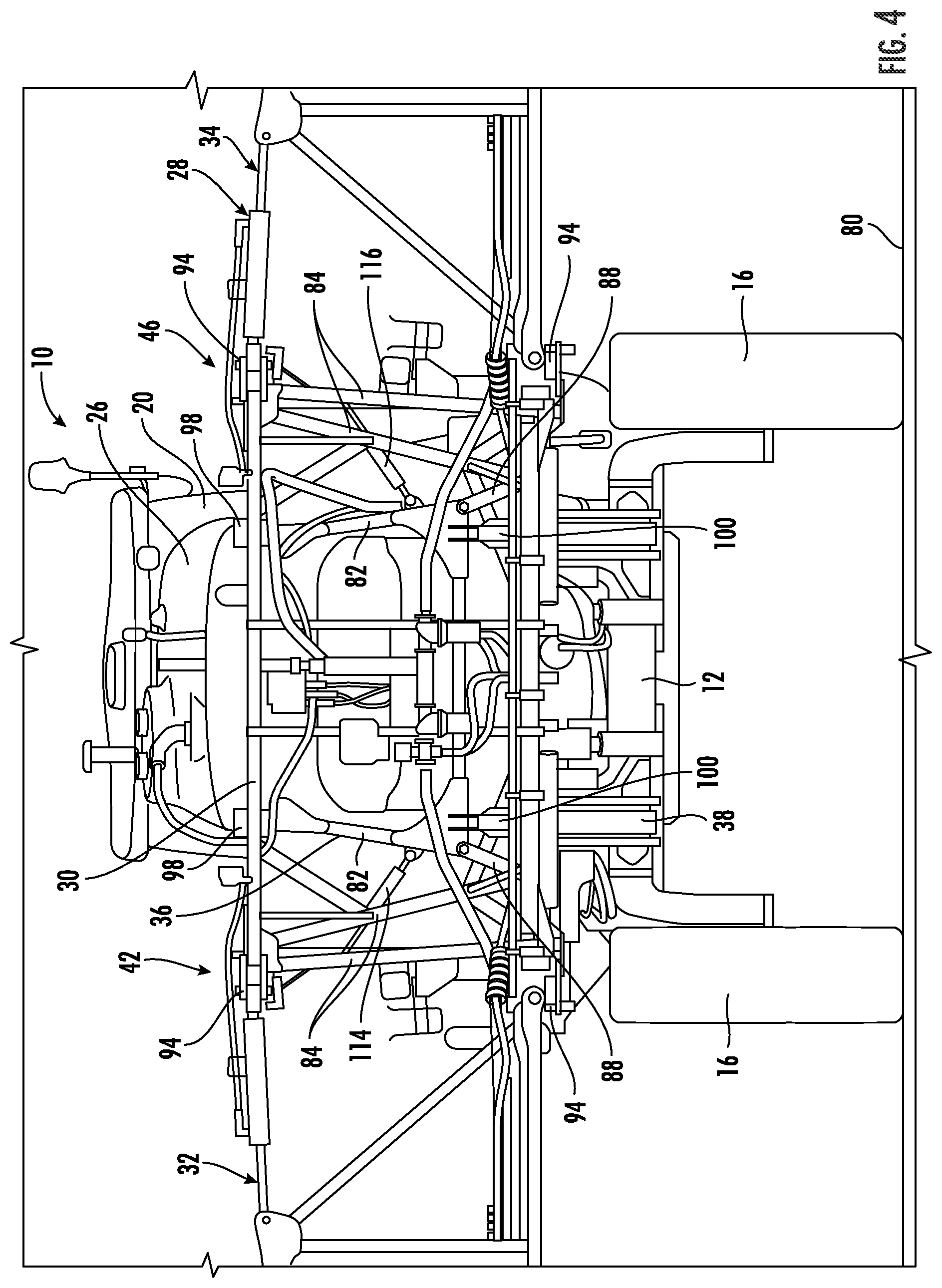 Patent US12317886 Figure 4 – Hydraulic suspension for boom assembly of a work vehicle