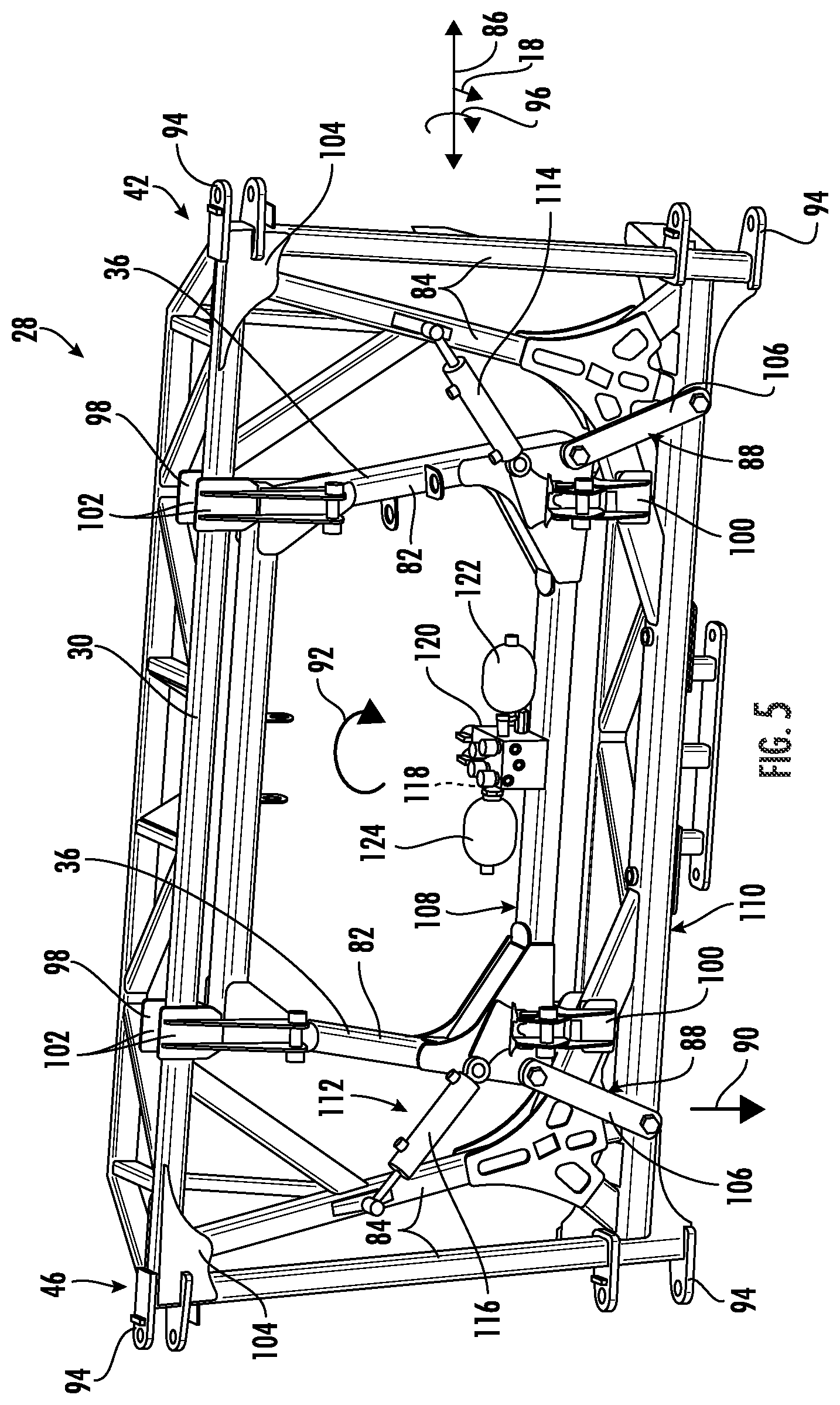 Patent US12317886 Figure 5 – Hydraulic suspension for boom assembly of a work vehicle