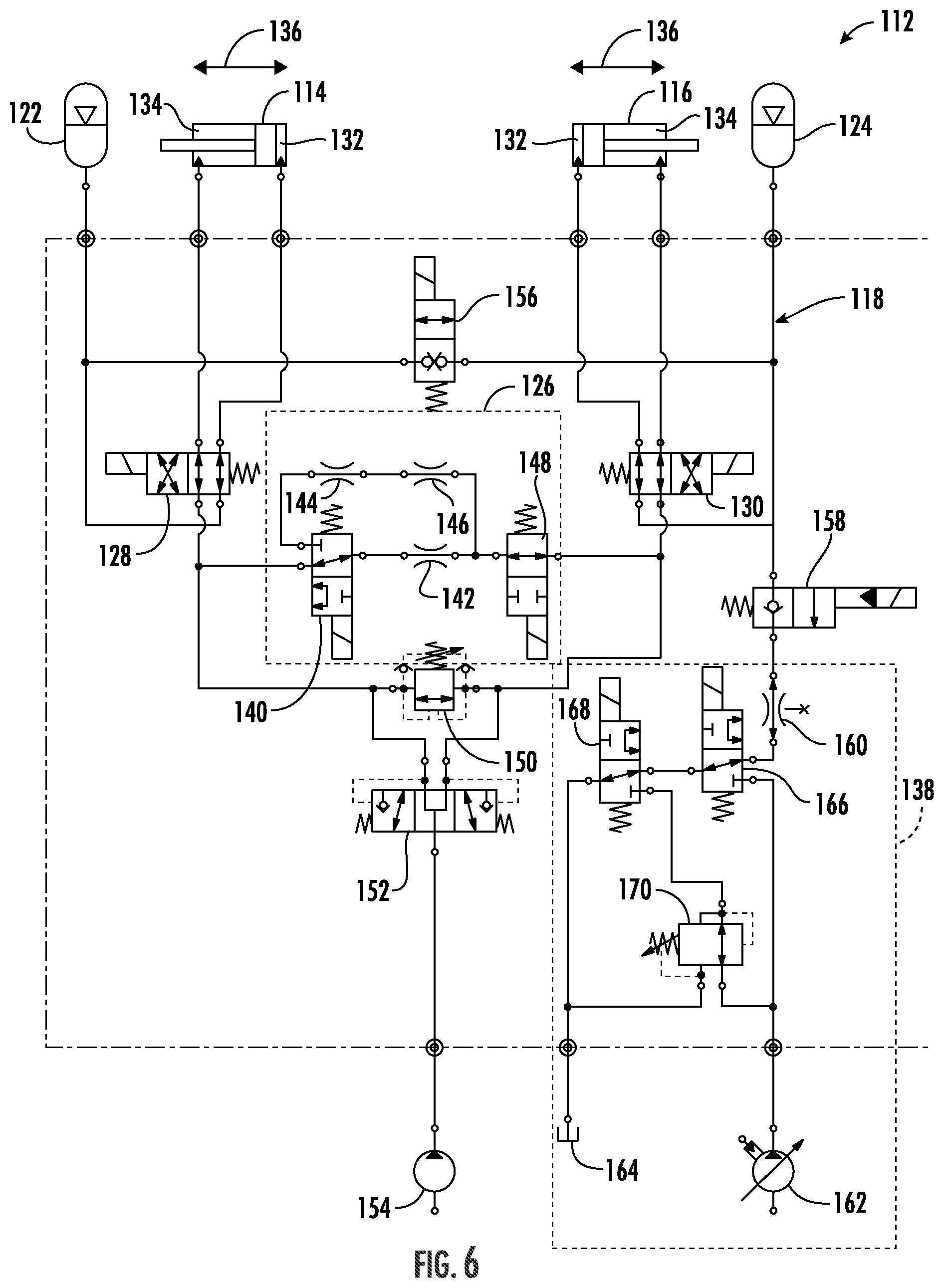Patent US12317886 Figure 6 – Hydraulic suspension for boom assembly of a work vehicle
