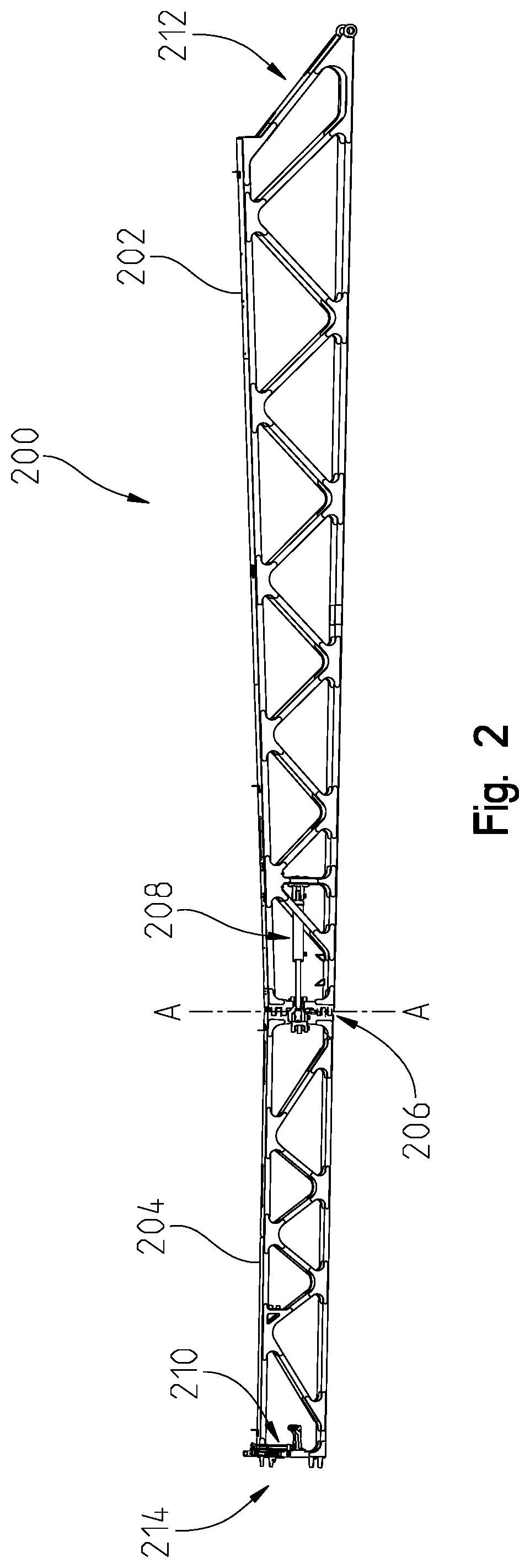 Patent US12317887 Figure 2 – System for adjusting boom hinge rake angle of an agricultural sprayer and method thereof