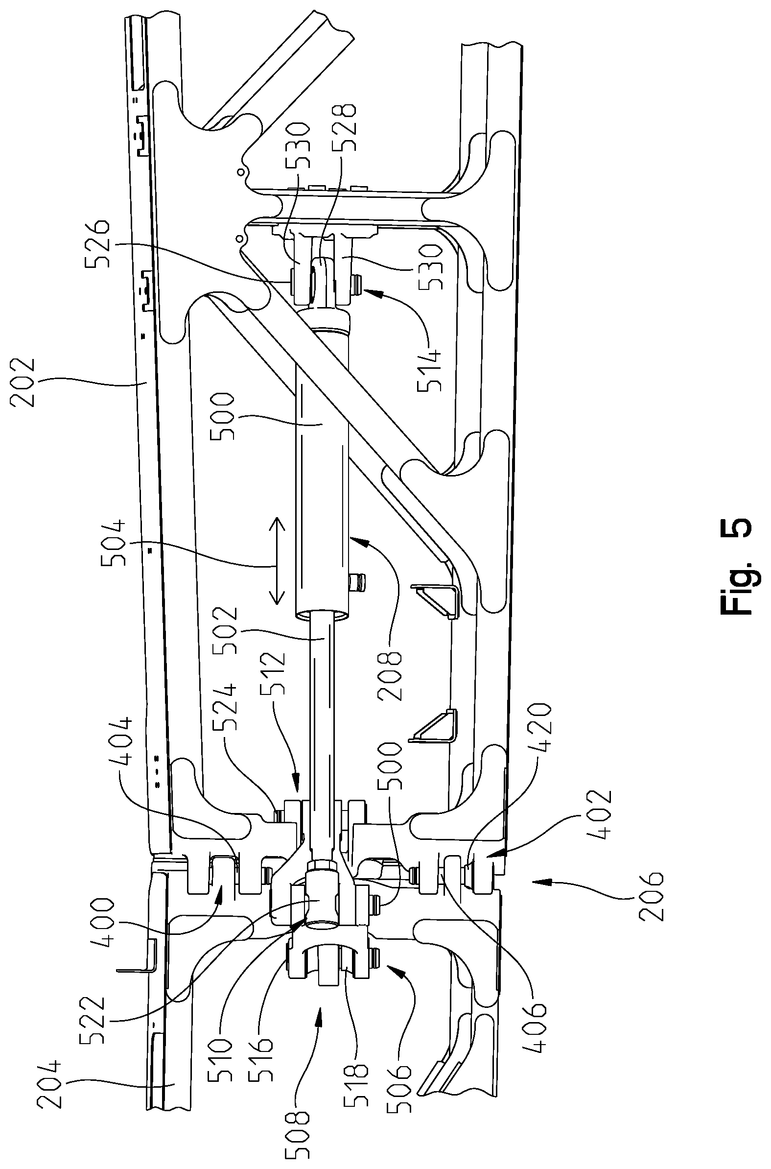Patent US12317887 Figure 5 – System for adjusting boom hinge rake angle of an agricultural sprayer and method thereof