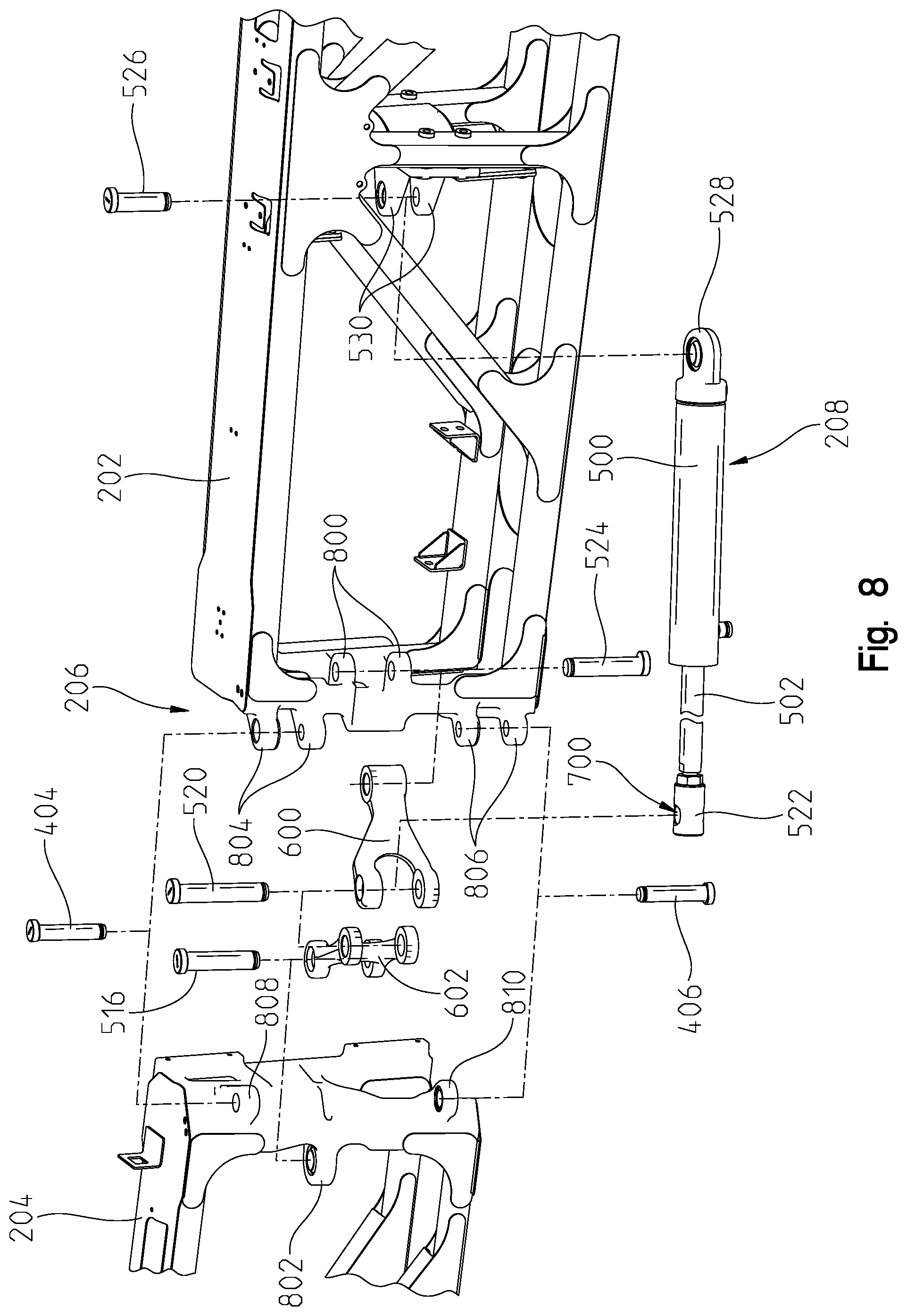 Patent US12317887 Figure 8 – System for adjusting boom hinge rake angle of an agricultural sprayer and method thereof