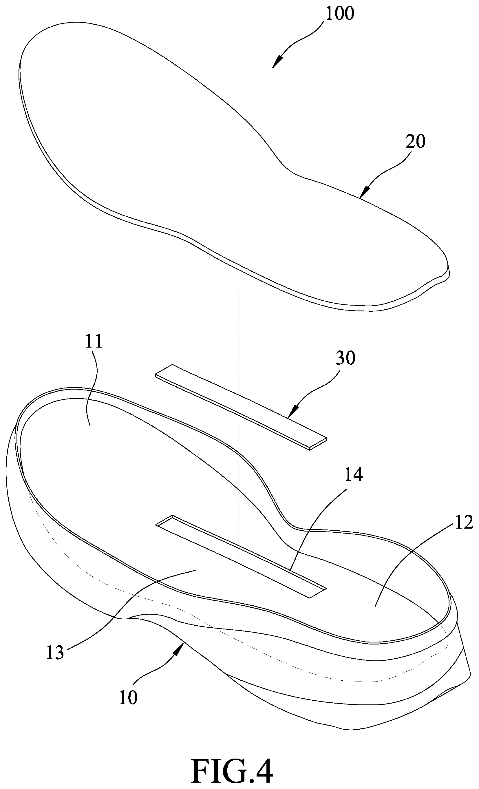 Patent US12317950 Figure 4 – Torsion-resistant three-density high rigidity midsole