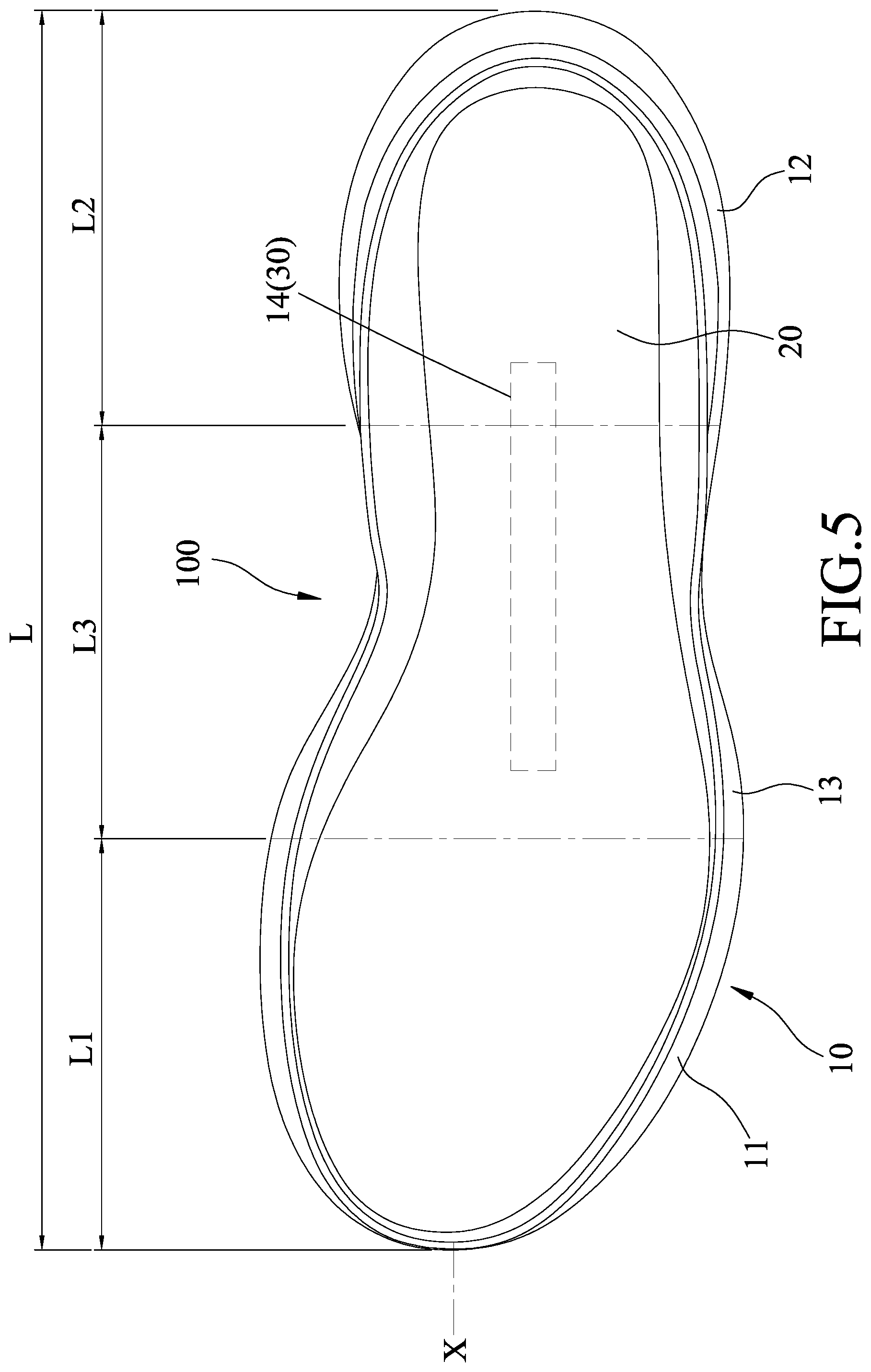 Patent US12317950 Figure 5 – Torsion-resistant three-density high rigidity midsole