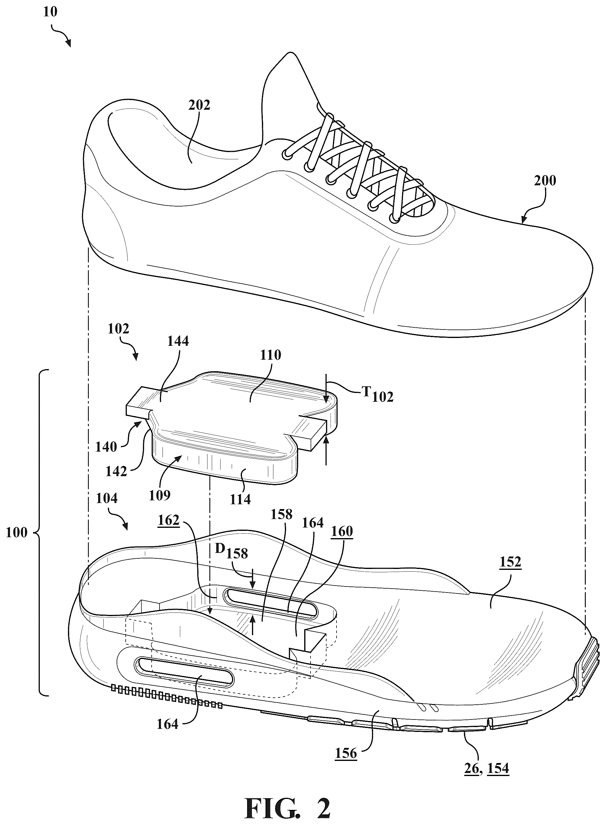 Patent US12317952 Figure 2 – Bladder and sole structure for article of footwear