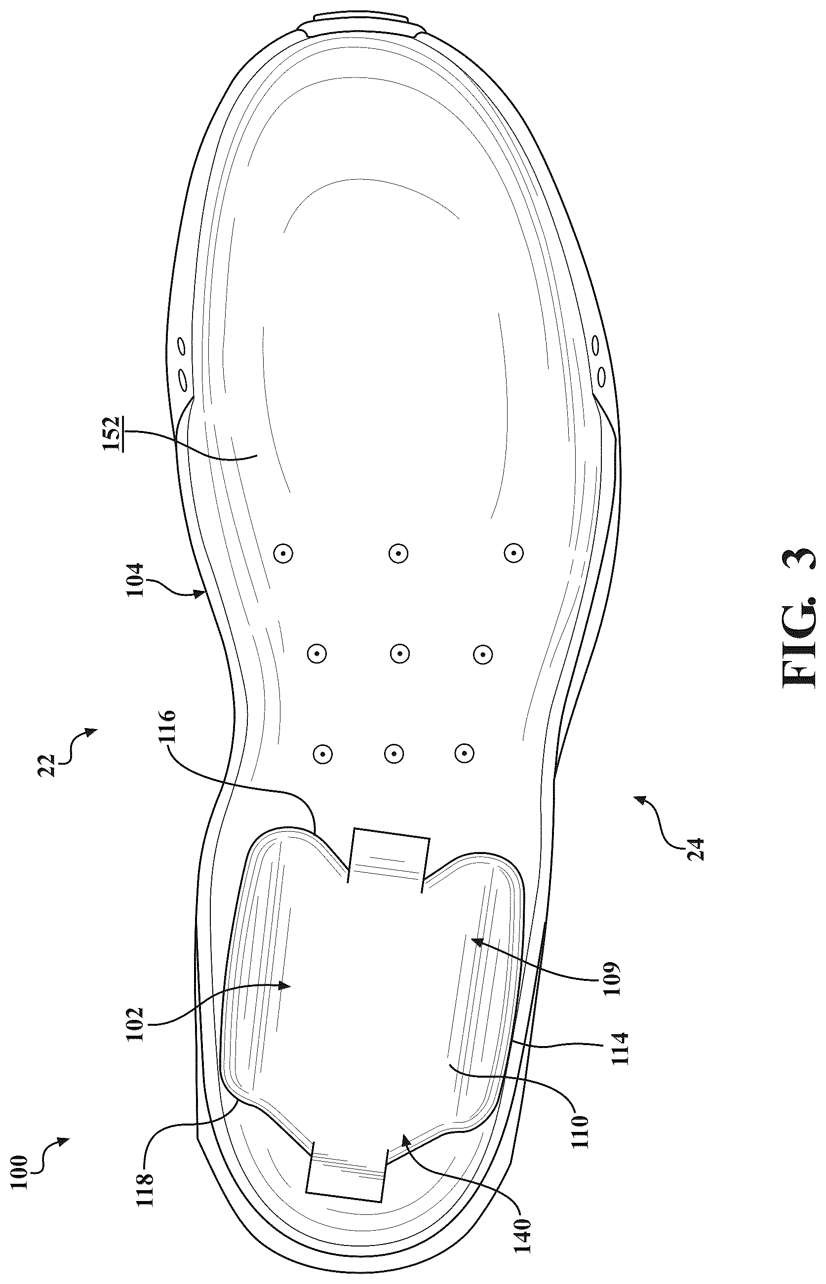 Patent US12317952 Figure 3 – Bladder and sole structure for article of footwear