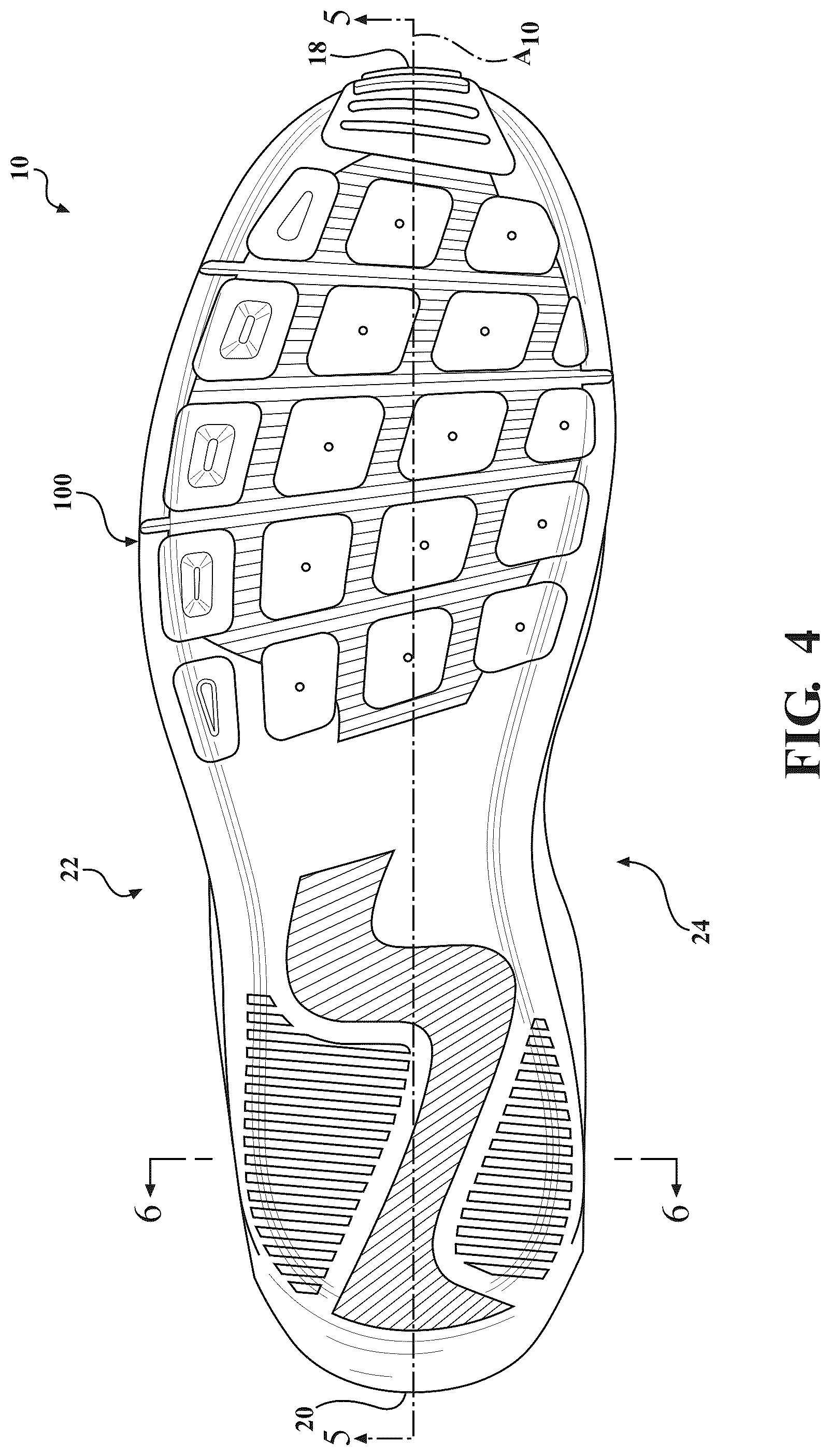 Patent US12317952 Figure 4 – Bladder and sole structure for article of footwear