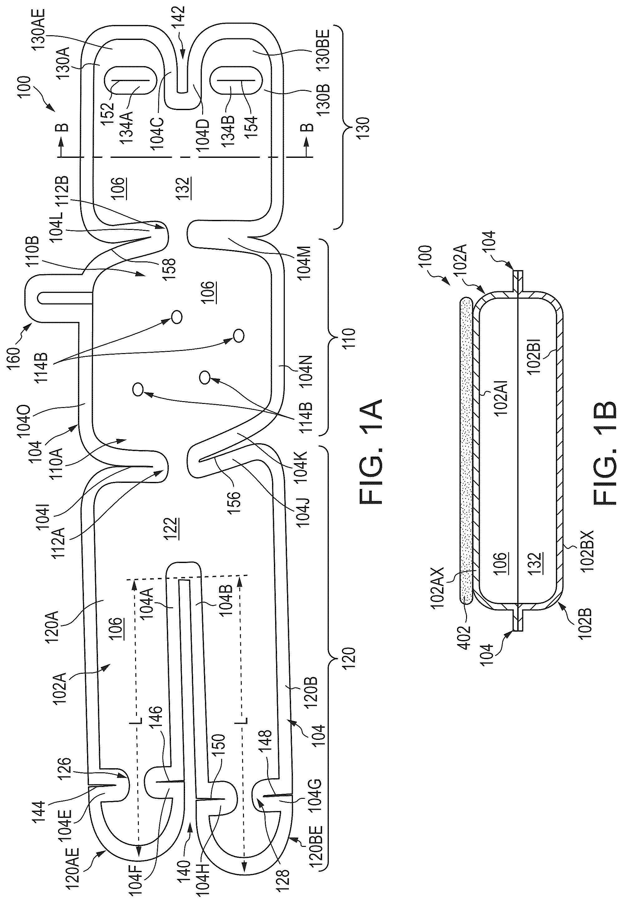 Patent US12317957 Figure 1 – Bladders and footwear incorporating bladders in the foot supports and uppers