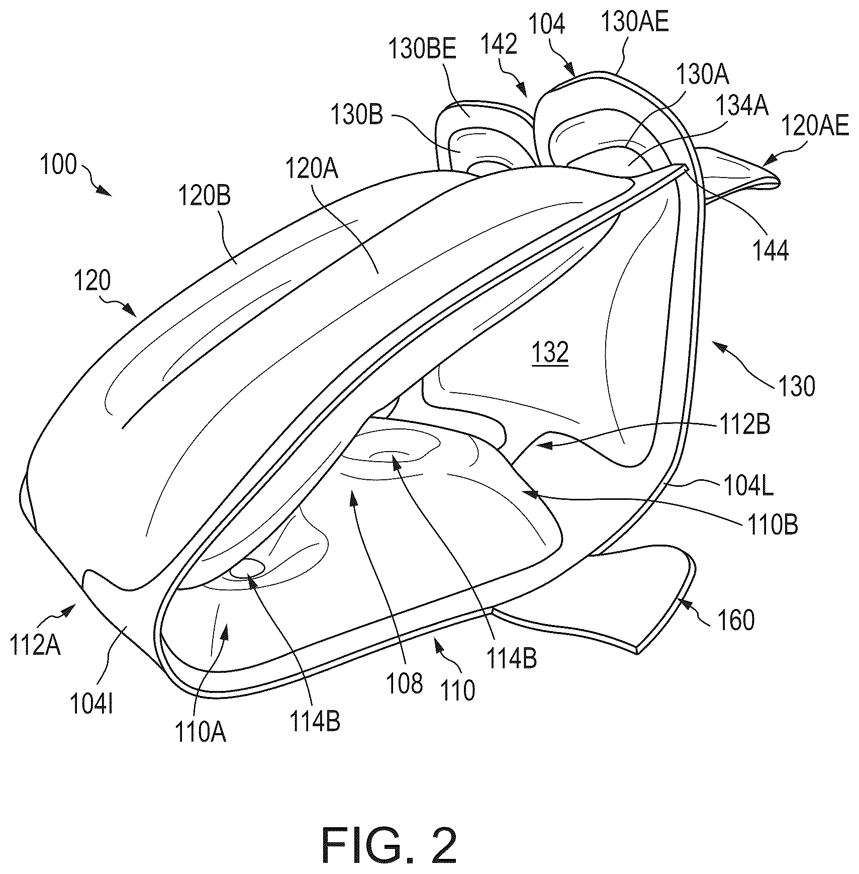 Patent US12317957 Figure 2 – Bladders and footwear incorporating bladders in the foot supports and uppers