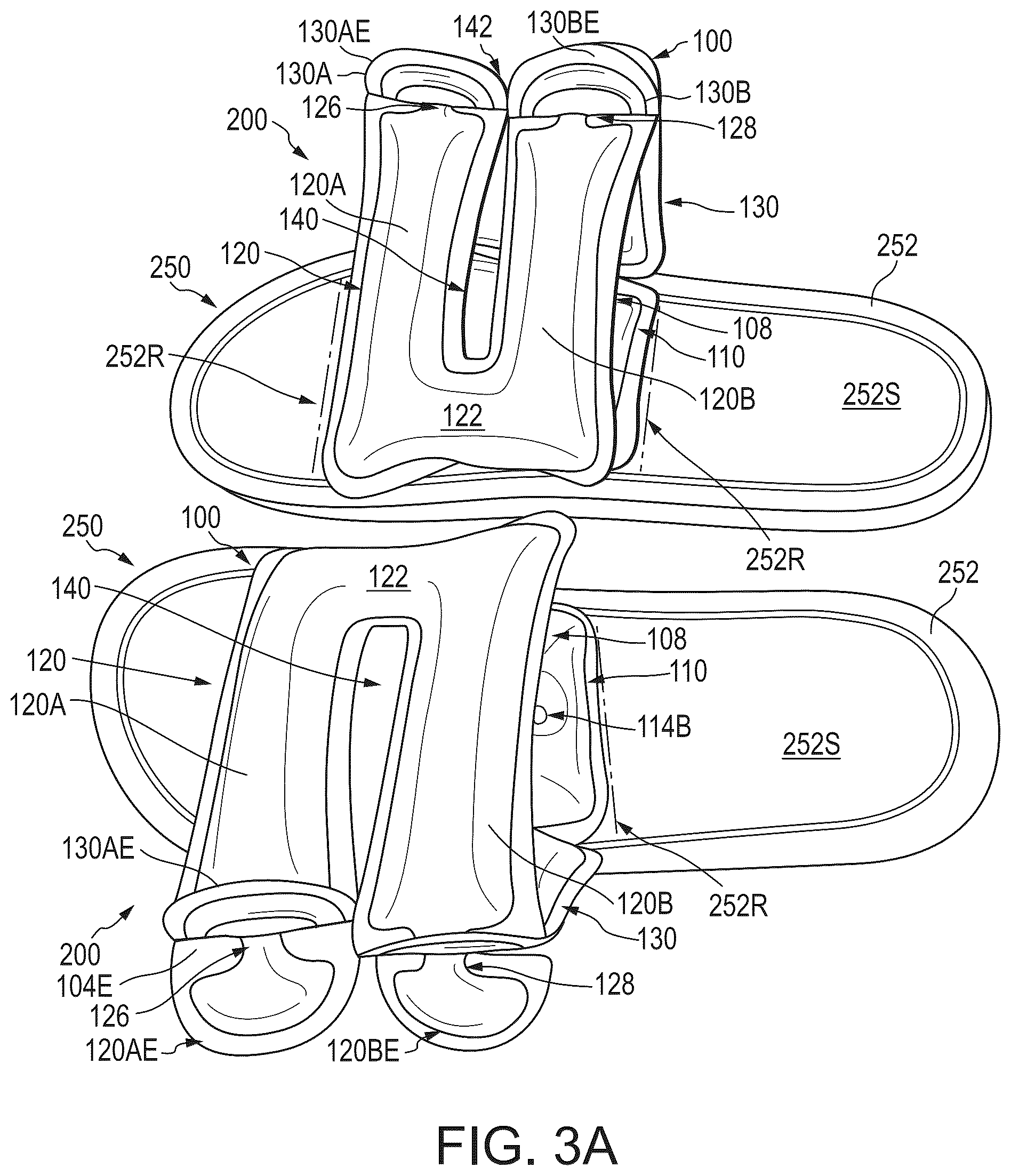 Patent US12317957 Figure 3 – Bladders and footwear incorporating bladders in the foot supports and uppers