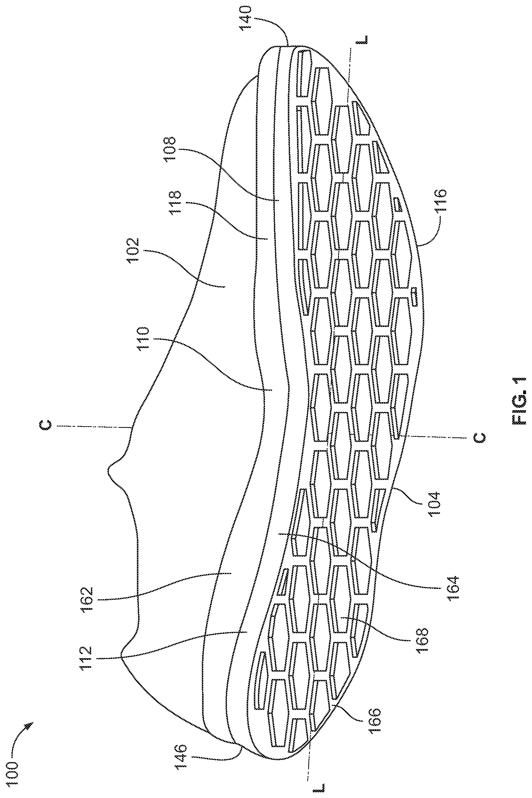 Patent US12317961 Figure 1 – Article of footwear having a display system