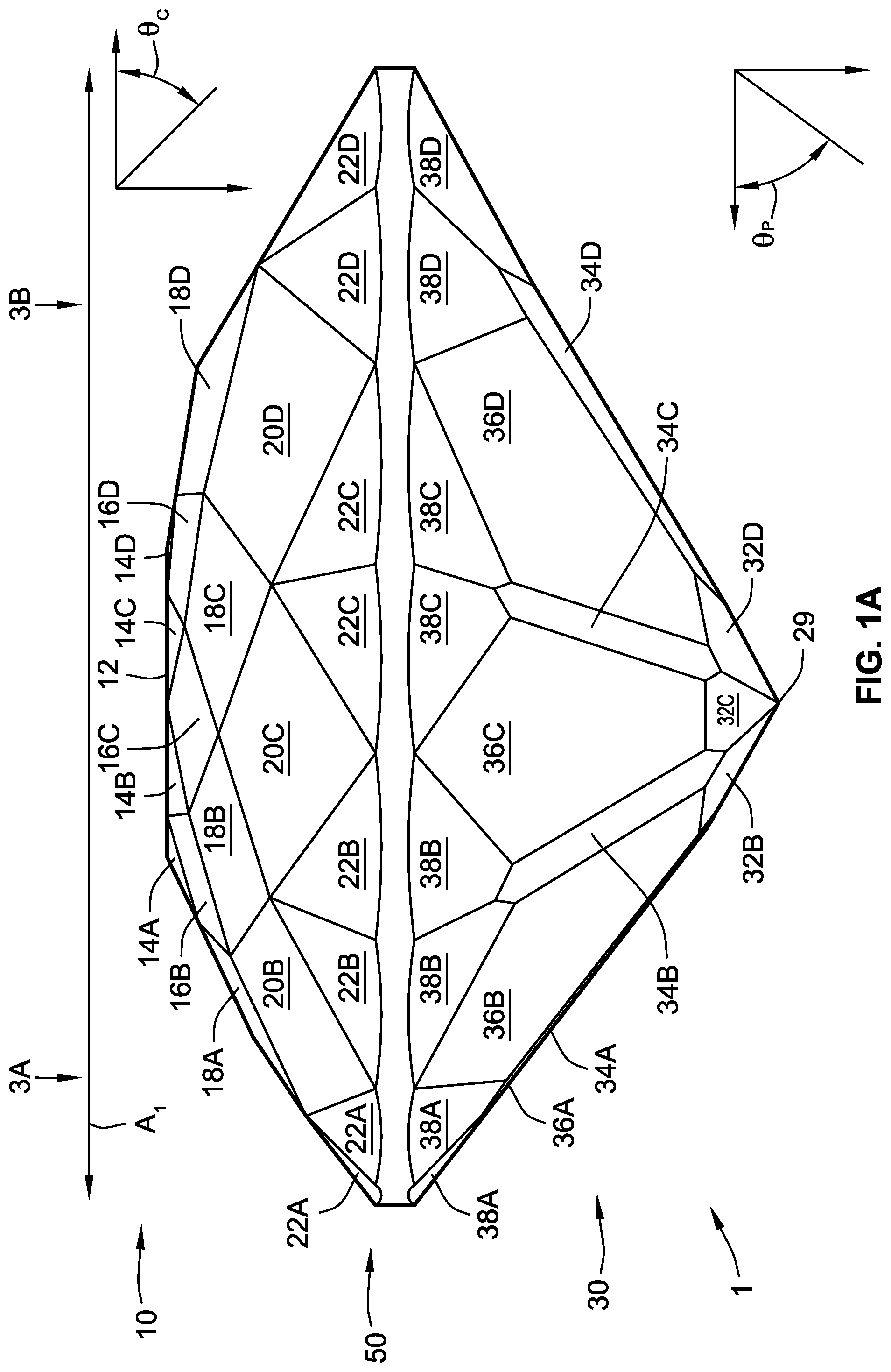 Patent US12317970 Figure 1 – Gemstone and methods of cutting the same