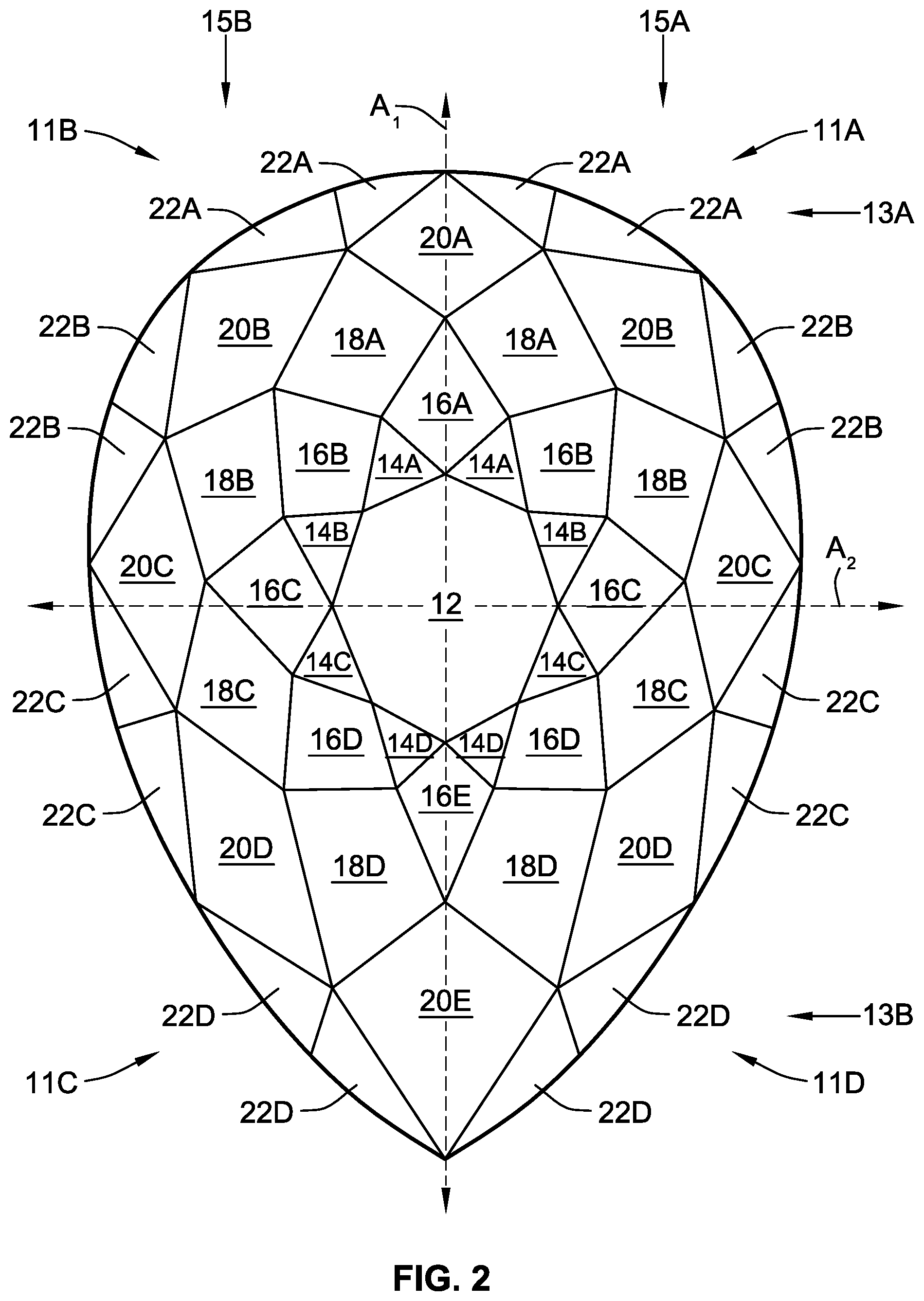 Patent US12317970 Figure 3 – Gemstone and methods of cutting the same