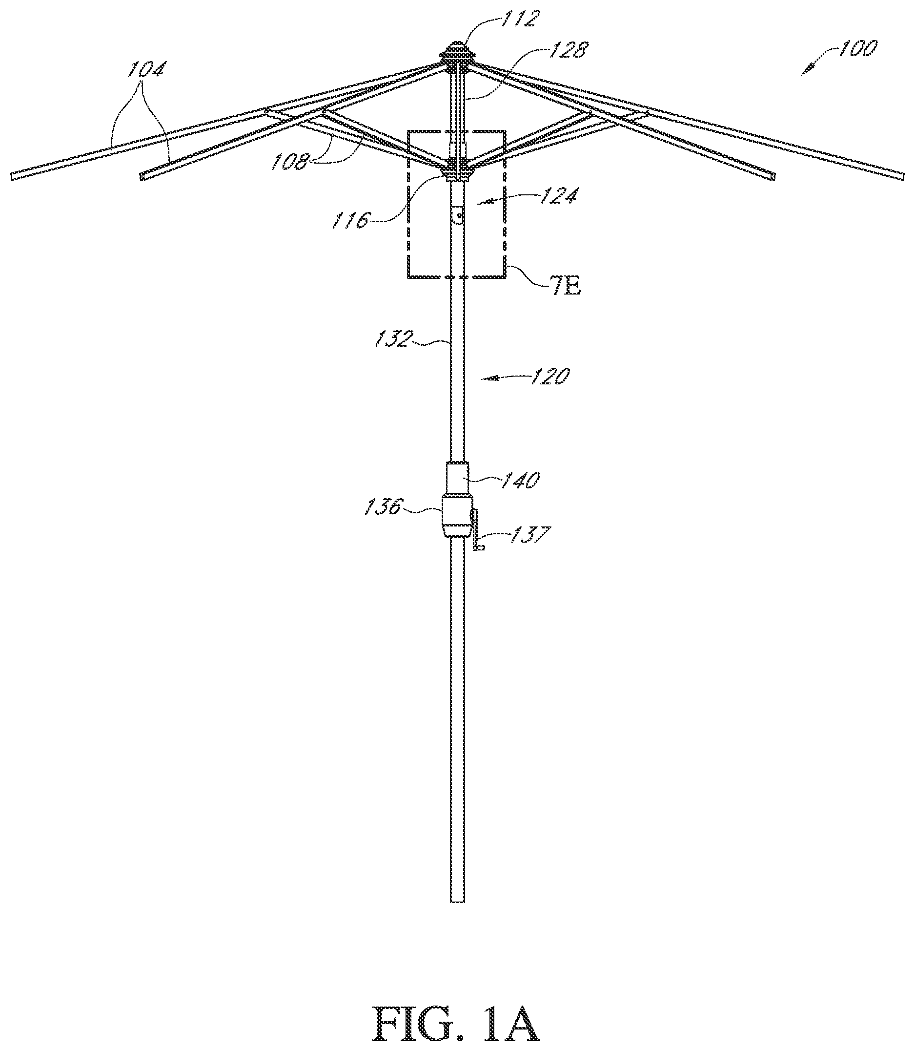 Patent US12317977 Figure 1 – Tilt mechanisms and actuators for umbrellas