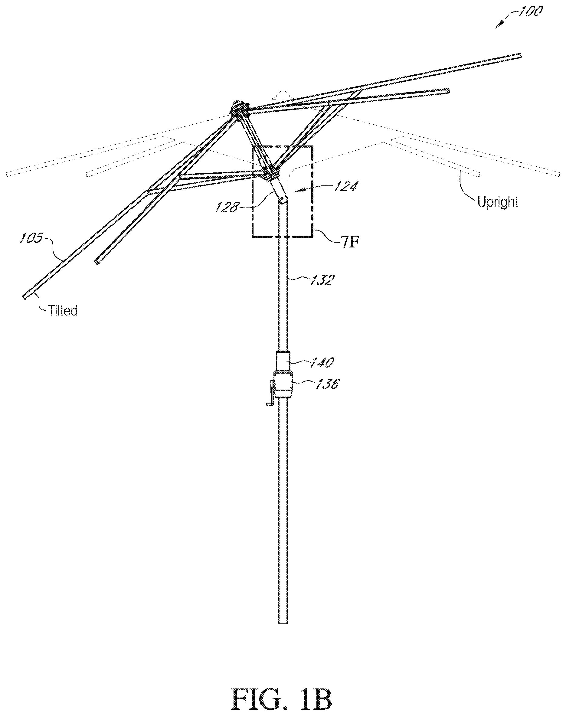 Patent US12317977 Figure 2 – Tilt mechanisms and actuators for umbrellas