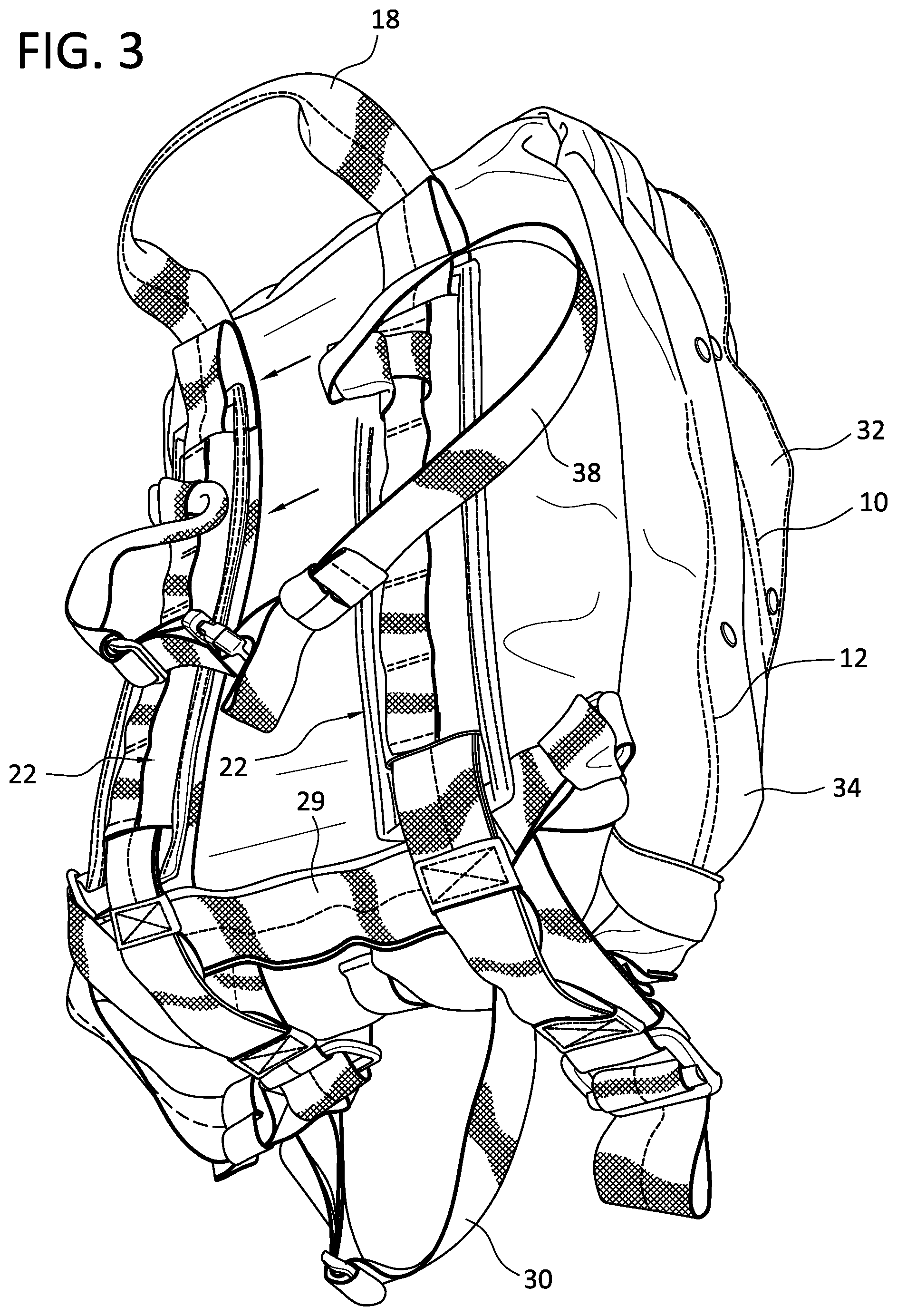 Patent US12317989 Figure 3 – Bag in particular a backpack for placement in an aircraft ejection seat