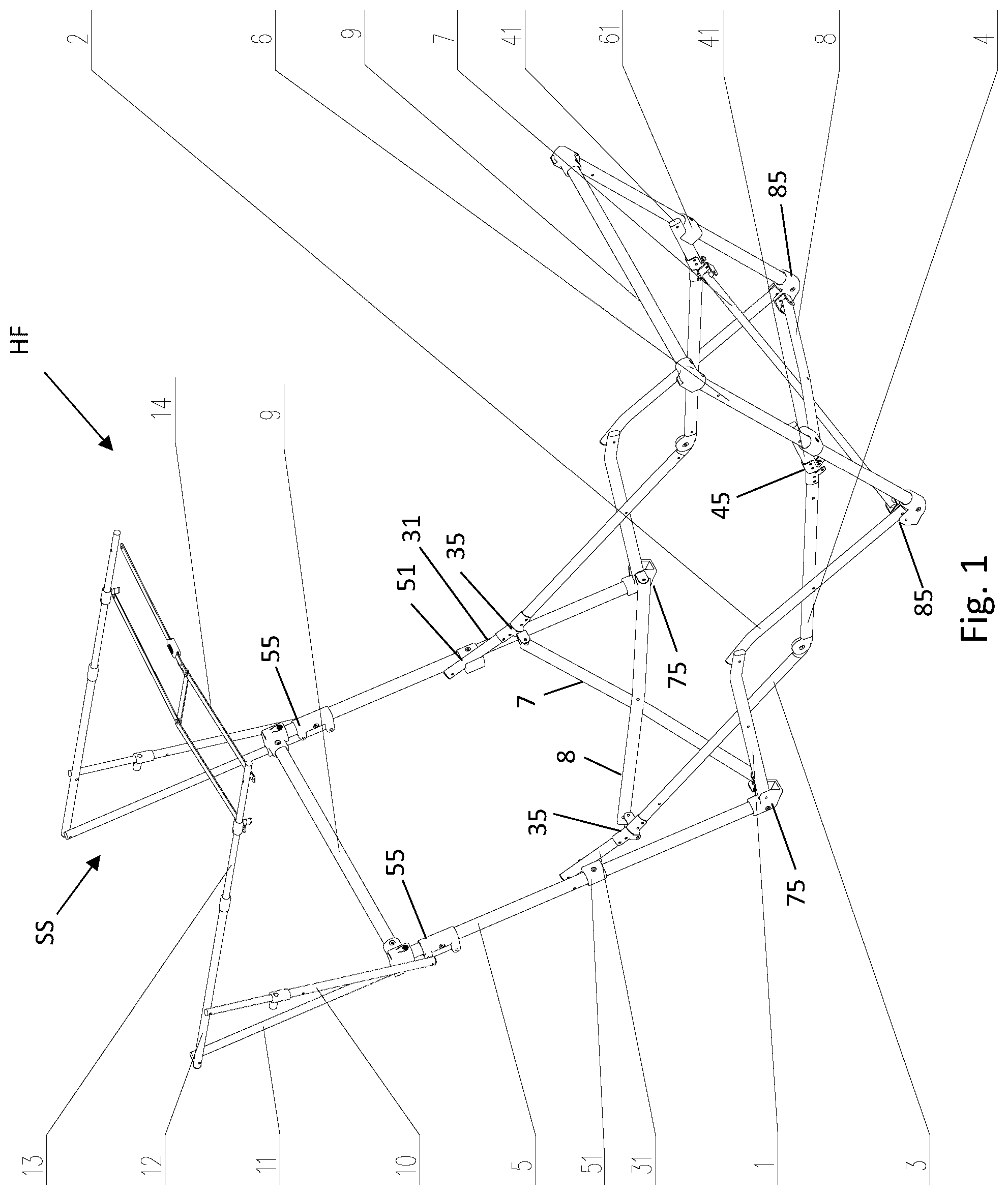 Patent US12317990 Figure 1 – Foldable hammock