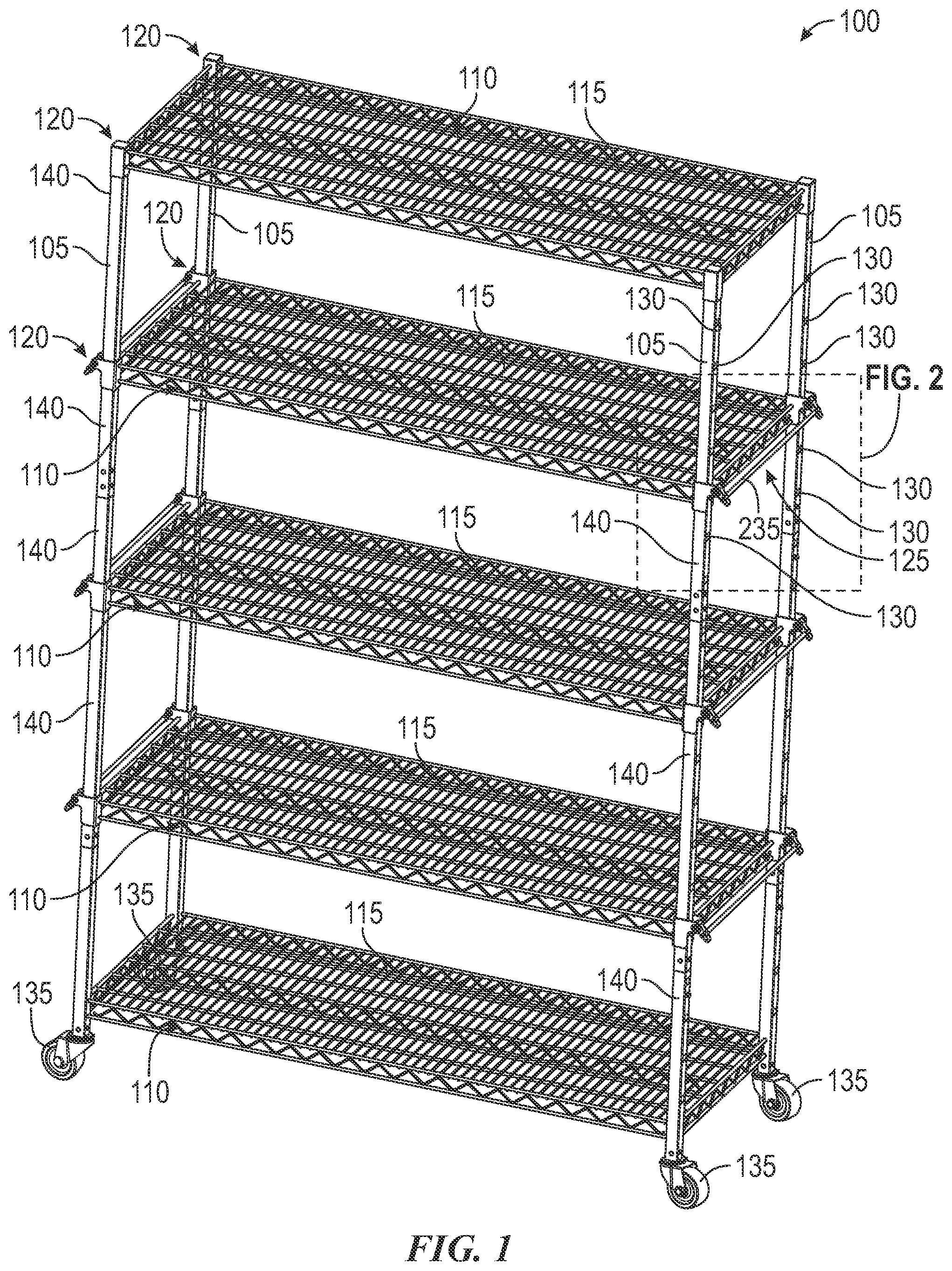 Patent US12317997 Figure 1 – Adjustable shelving systems and methods