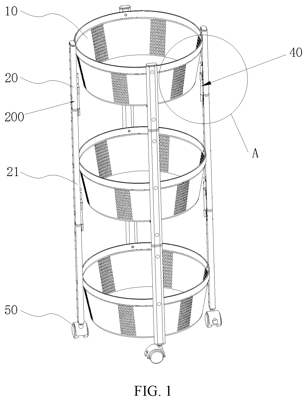 Patent US12317999 Figure 1 – Twistable and stackable shelf and connecting device thereof