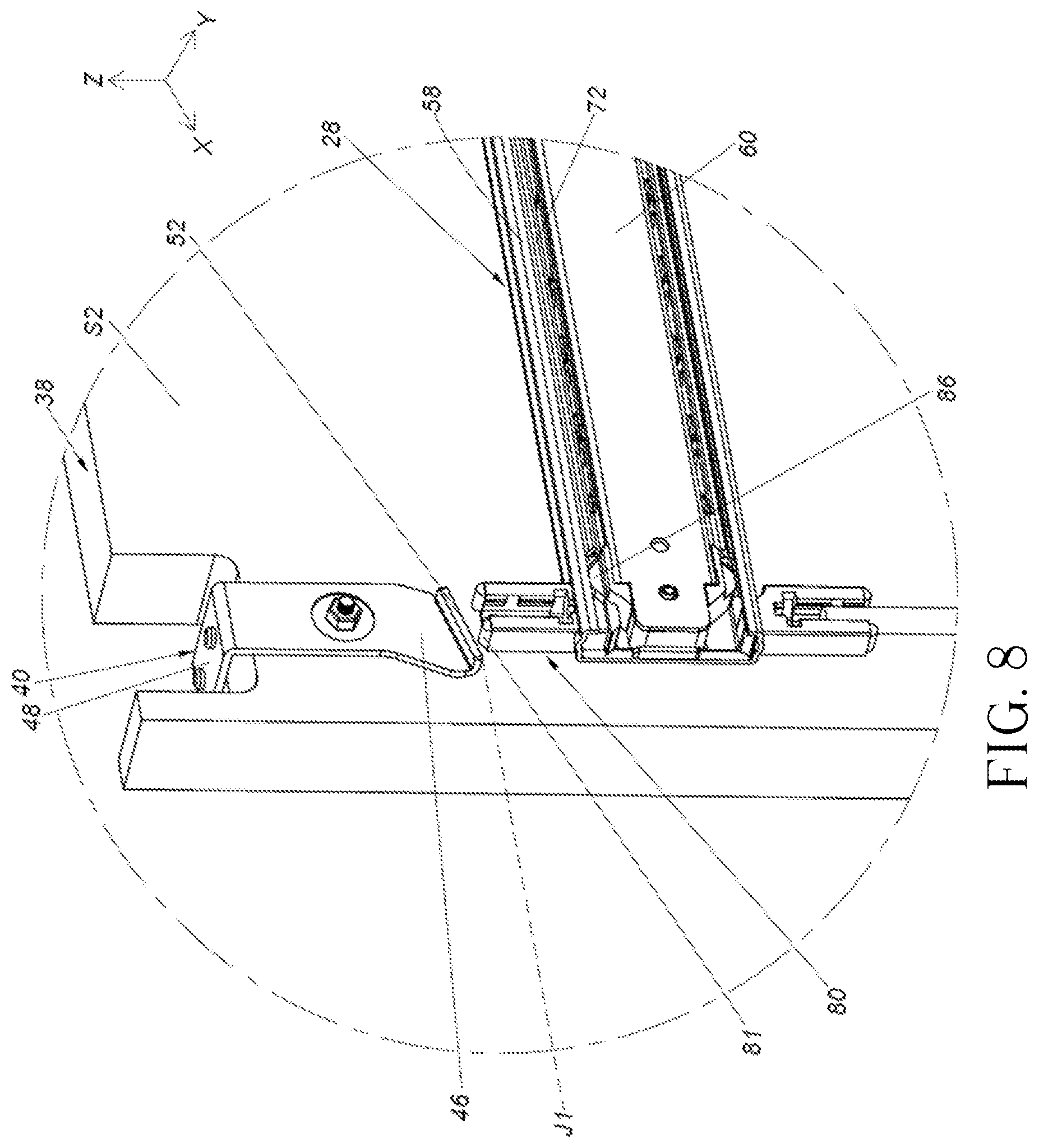 Patent US12318000 Figure 8 – Slide rail mechanism