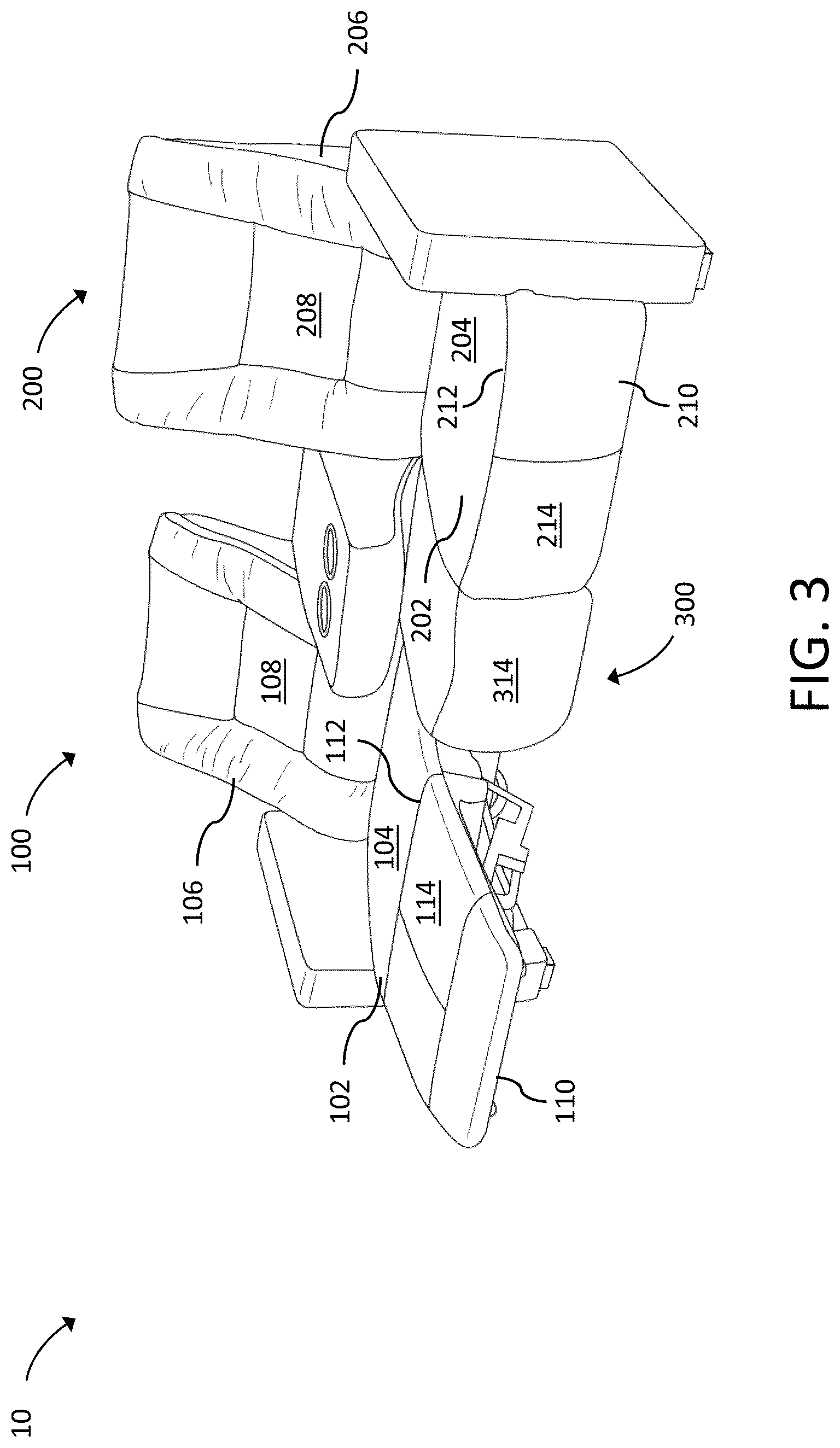 Patent US12318008 Figure 3 – Convertible theater seating assembly