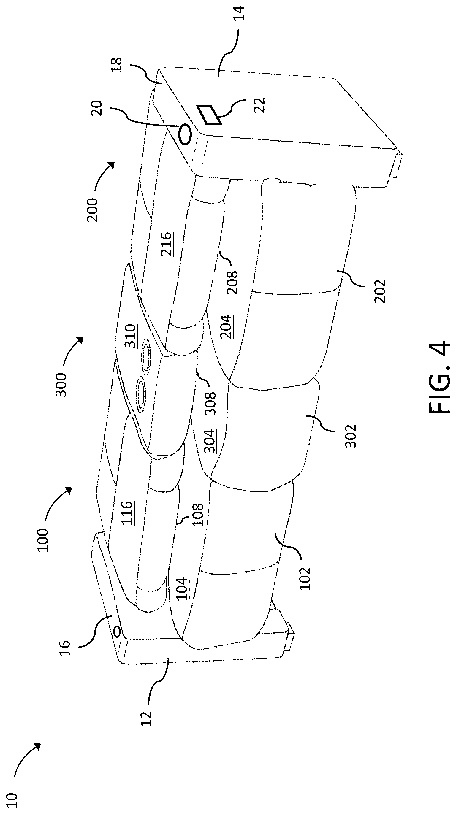 Patent US12318008 Figure 4 – Convertible theater seating assembly