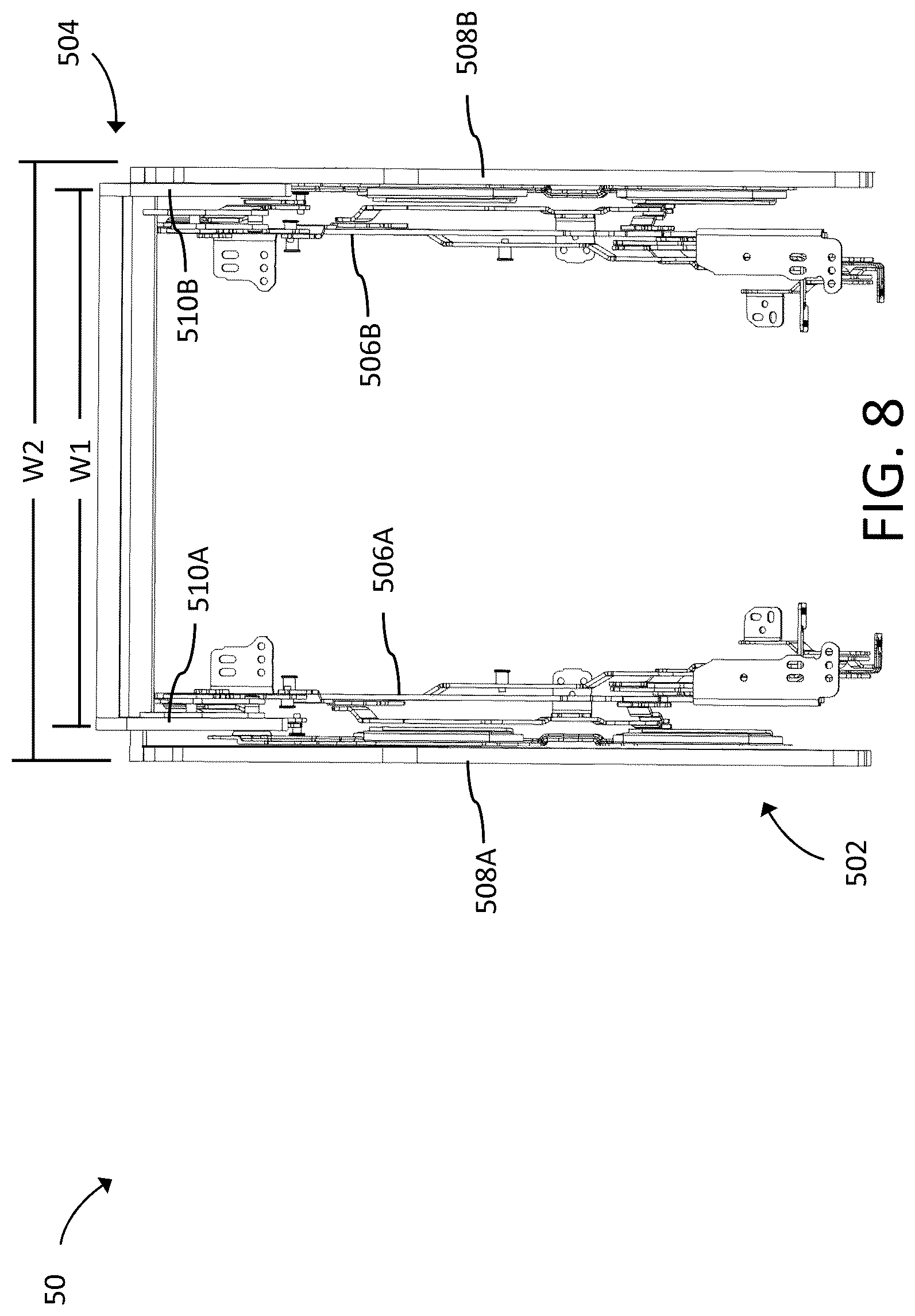 Patent US12318008 Figure 8 – Convertible theater seating assembly