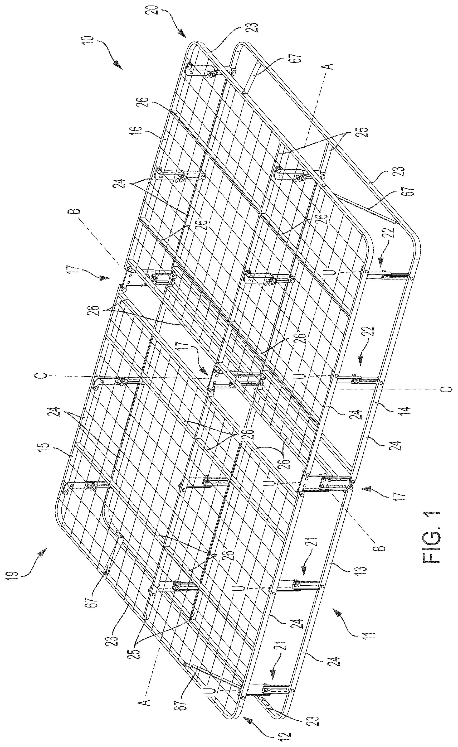 Patent US12318009 Figure 1 – Foldable mattress foundation