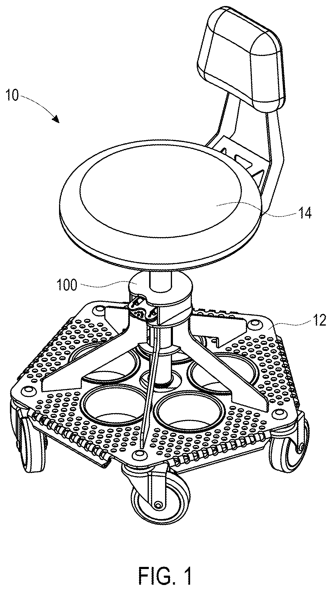 Patent US12318013 Figure 1 – Height adjustment mechanism for furniture