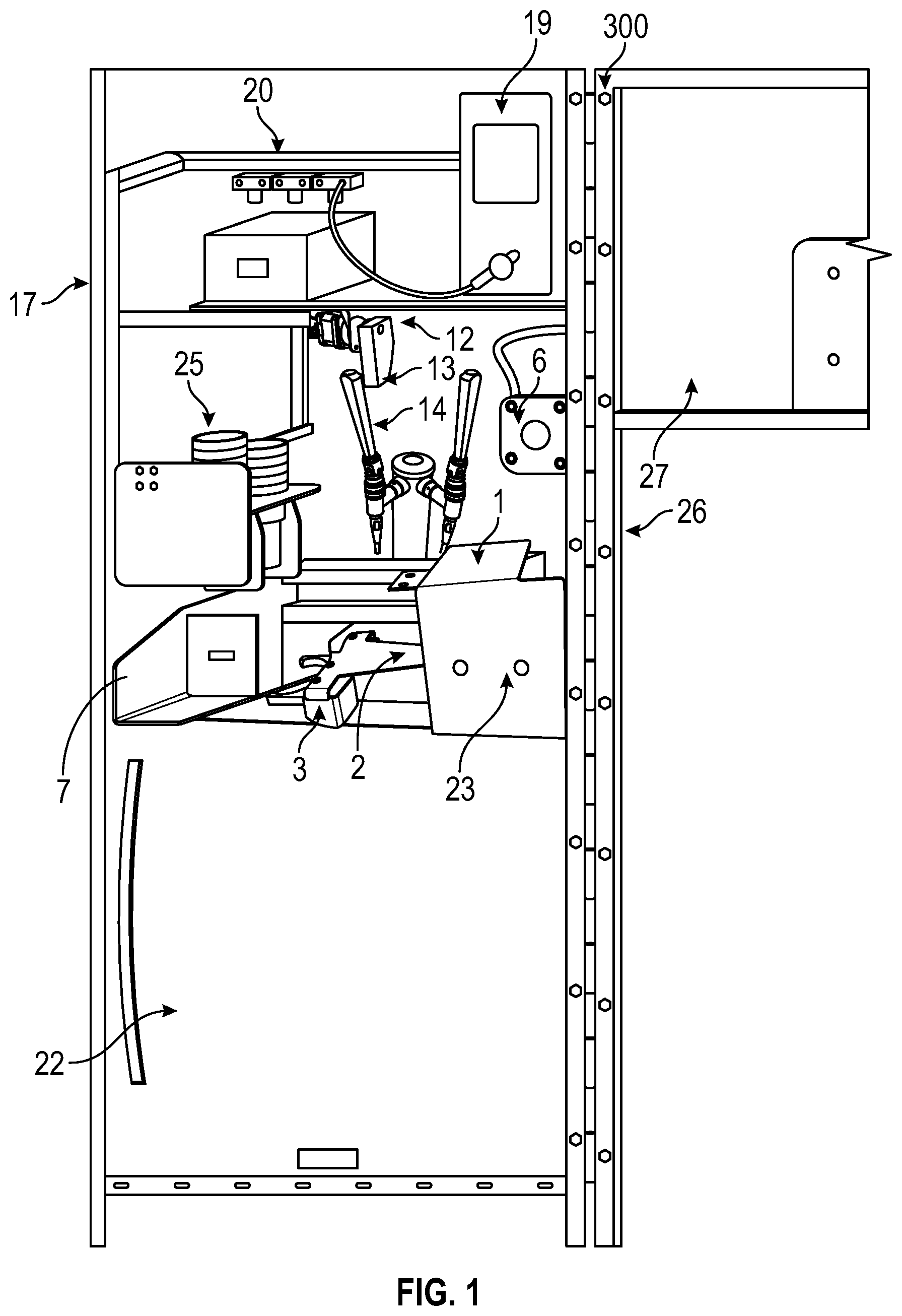 Patent US12318033 Figure 1 – Nitro/cold brew automated robotic kiosk with contactless technology