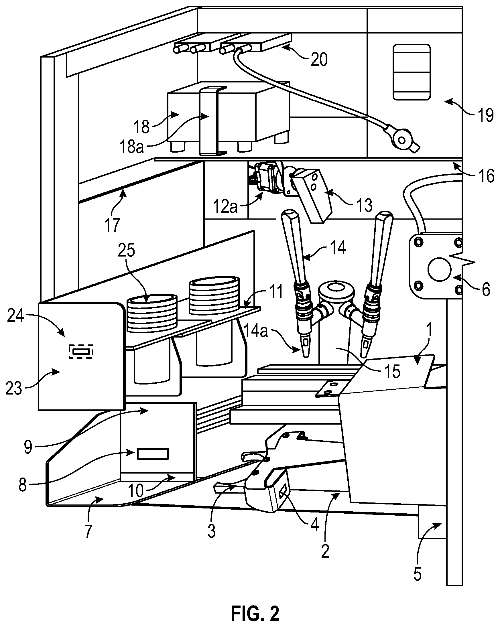 Patent US12318033 Figure 2 – Nitro/cold brew automated robotic kiosk with contactless technology