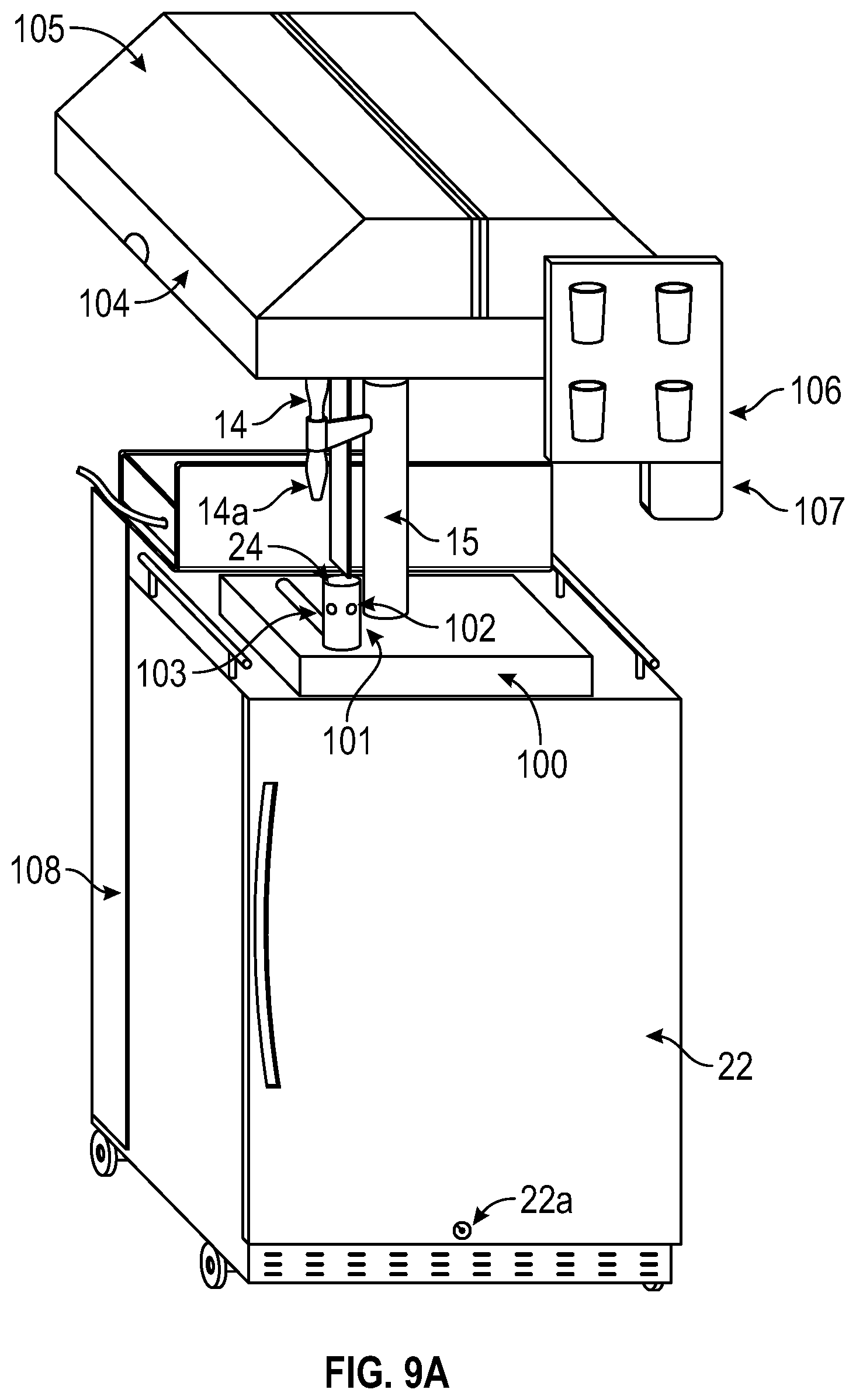 Patent US12318033 Figure 10 – Nitro/cold brew automated robotic kiosk with contactless technology