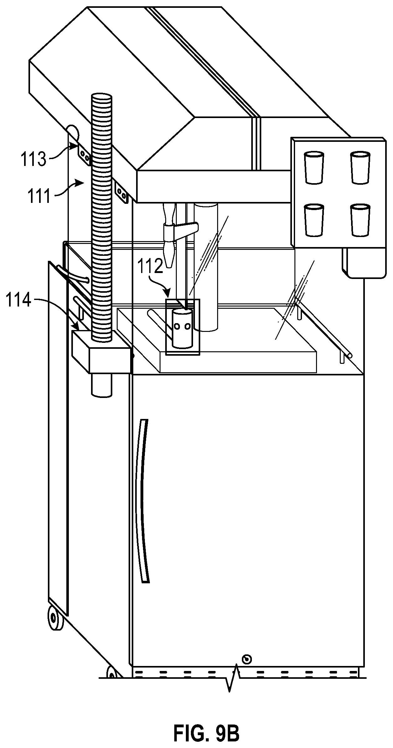 Patent US12318033 Figure 11 – Nitro/cold brew automated robotic kiosk with contactless technology