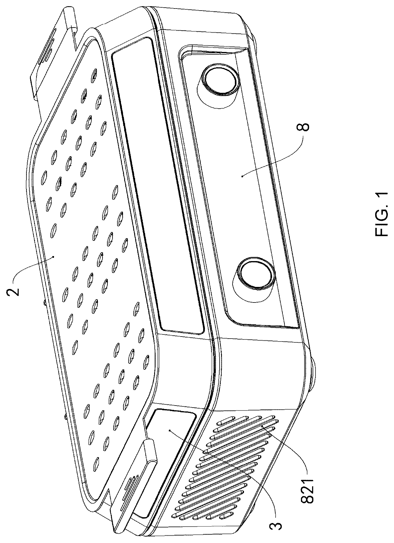 Patent US12318037 Figure 1 – Electric arc grill with oil receiving plate
