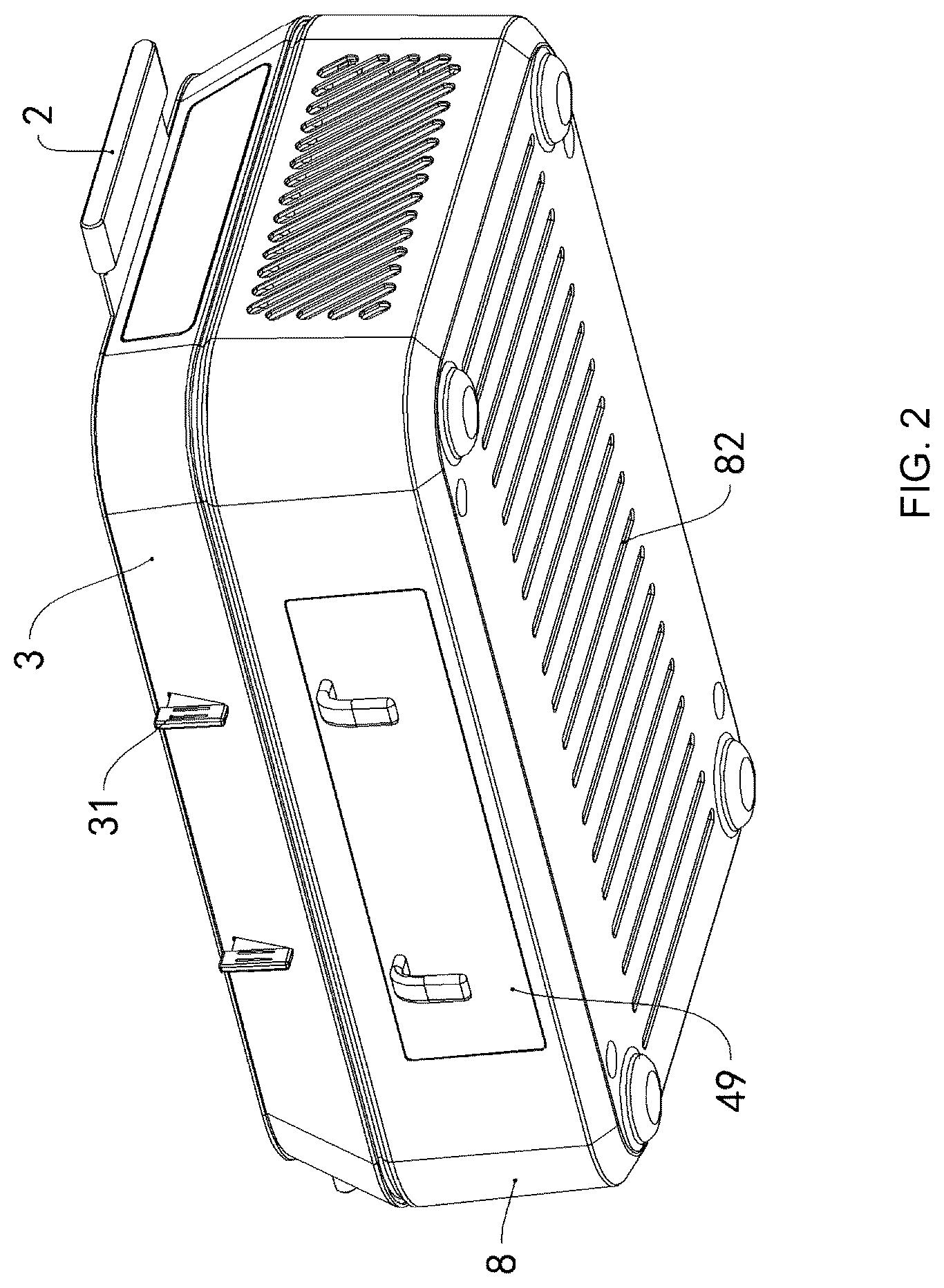 Patent US12318037 Figure 2 – Electric arc grill with oil receiving plate