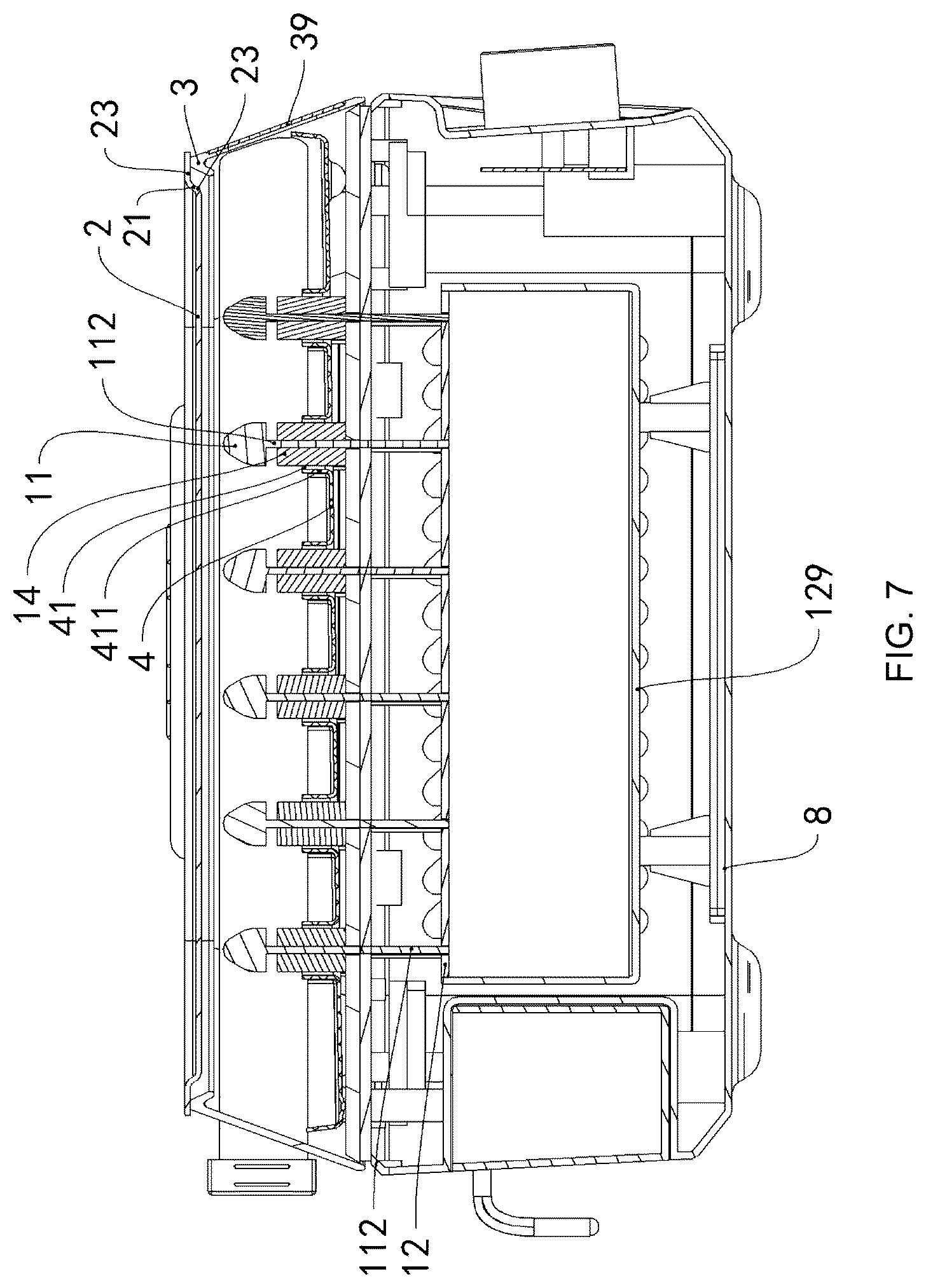 Patent US12318037 Figure 7 – Electric arc grill with oil receiving plate