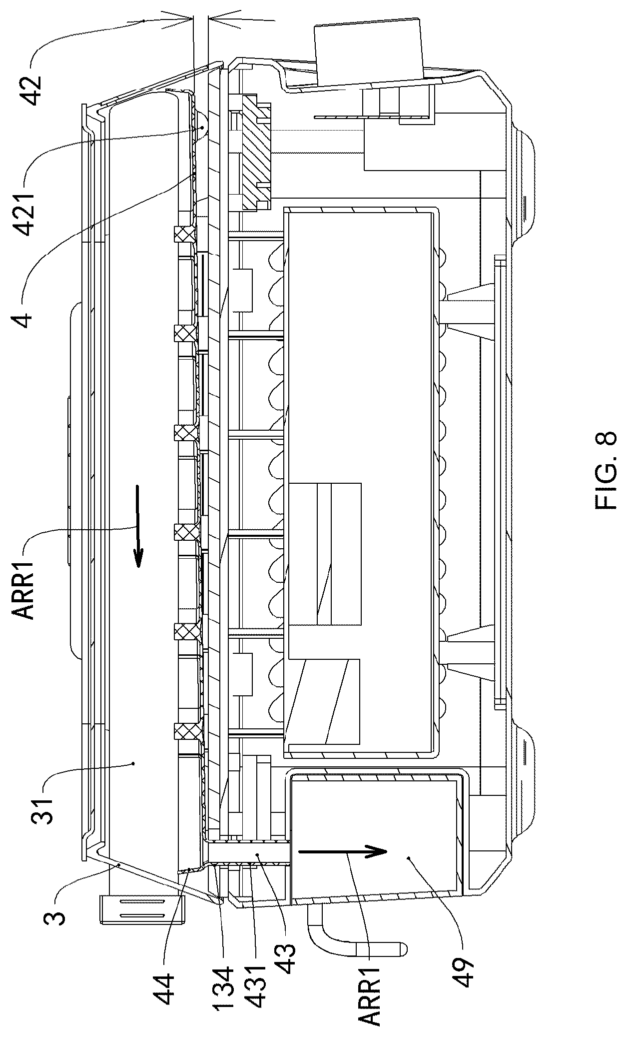 Patent US12318037 Figure 8 – Electric arc grill with oil receiving plate