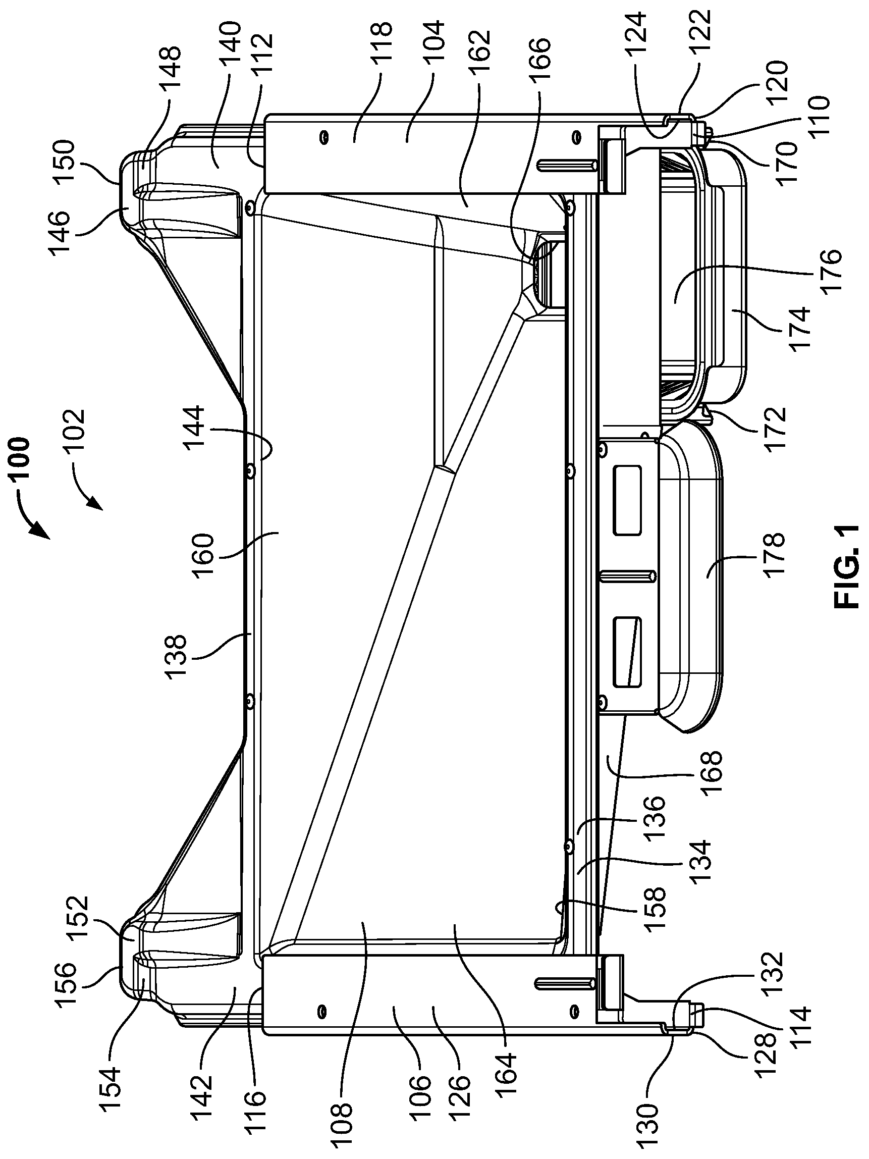 Patent US12318038 Figure 1 – Slidable waste management systems for cookboxes of grills