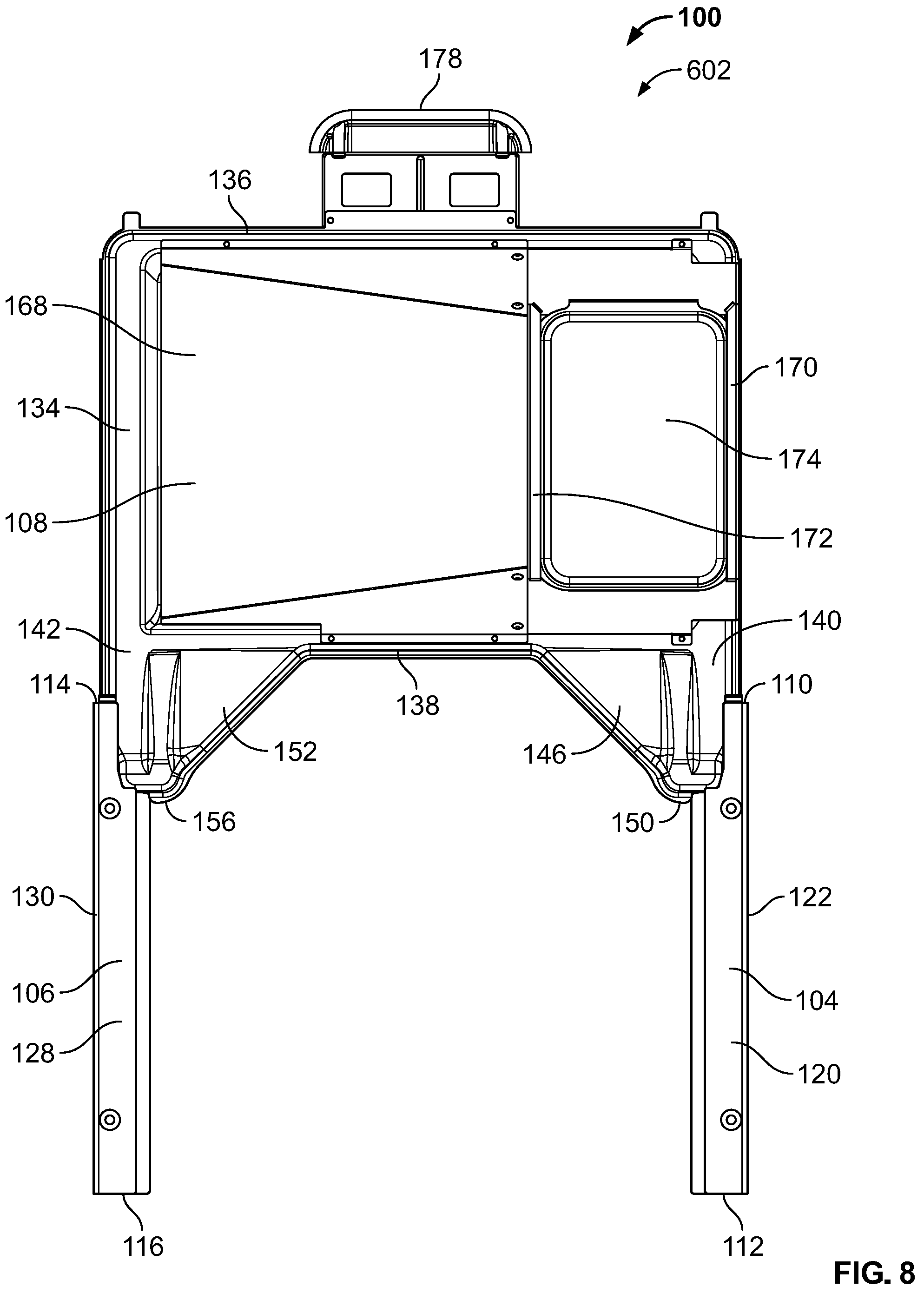 Patent US12318038 Figure 8 – Slidable waste management systems for cookboxes of grills