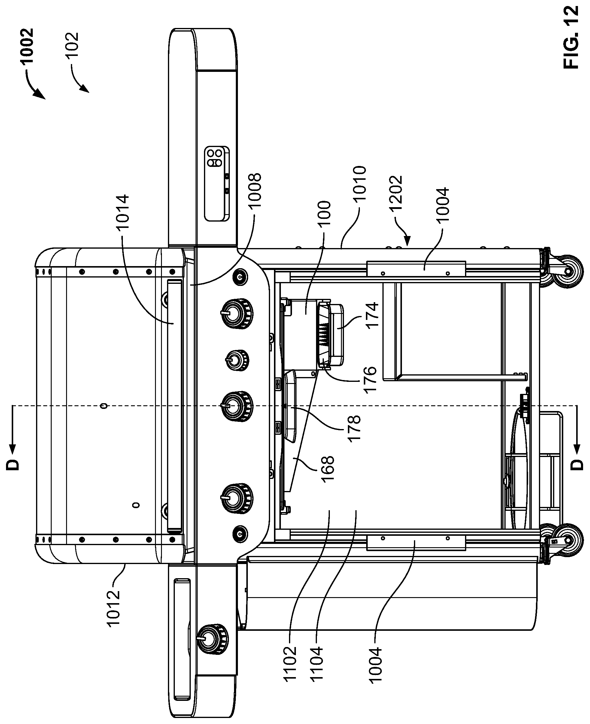 Patent US12318038 Figure 12 – Slidable waste management systems for cookboxes of grills