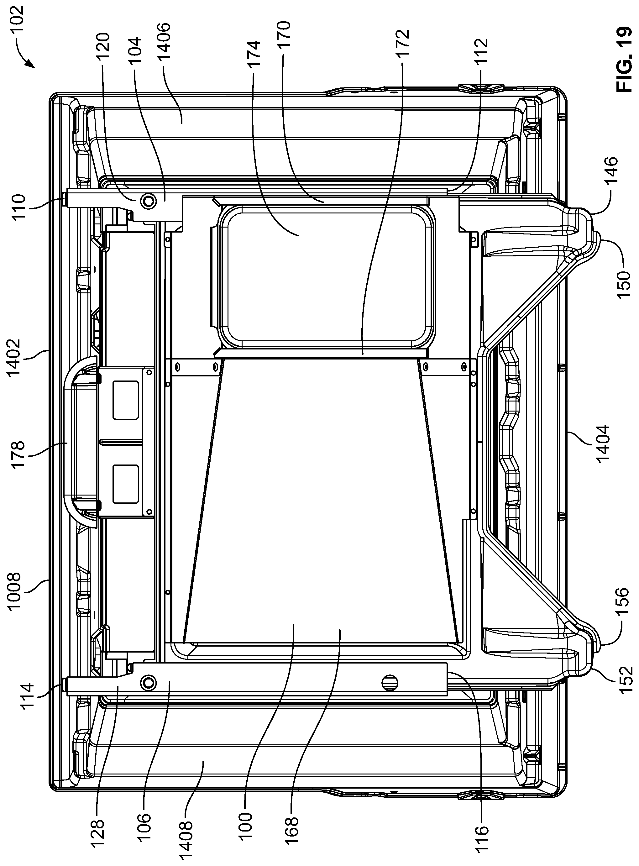 Patent US12318038 Figure 19 – Slidable waste management systems for cookboxes of grills