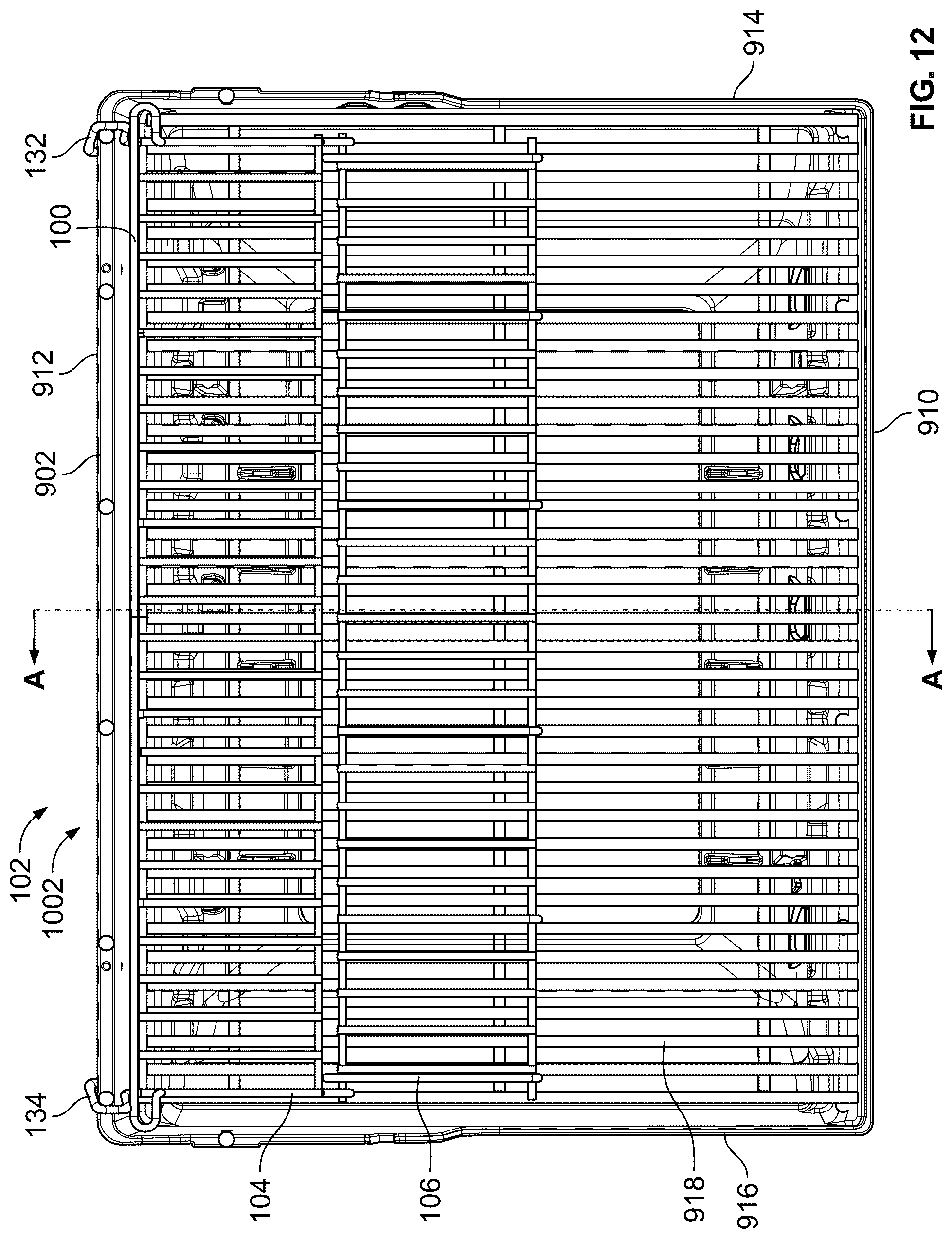 Patent US12318039 Figure 12 – Adjustable warming racks for cookboxes of grills