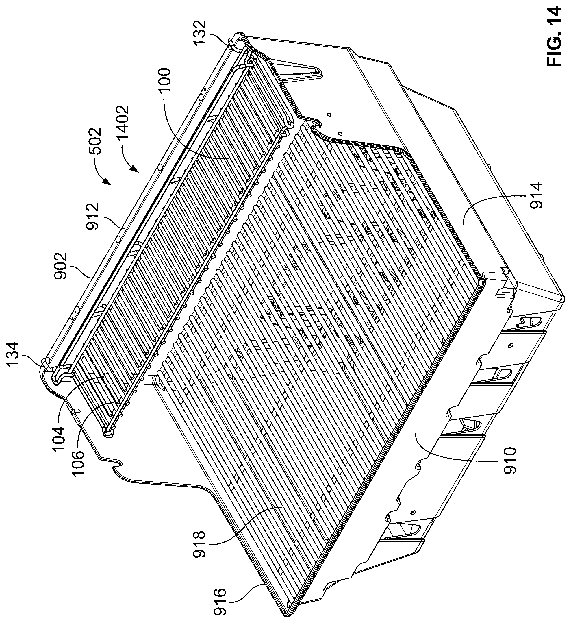 Patent US12318039 Figure 14 – Adjustable warming racks for cookboxes of grills