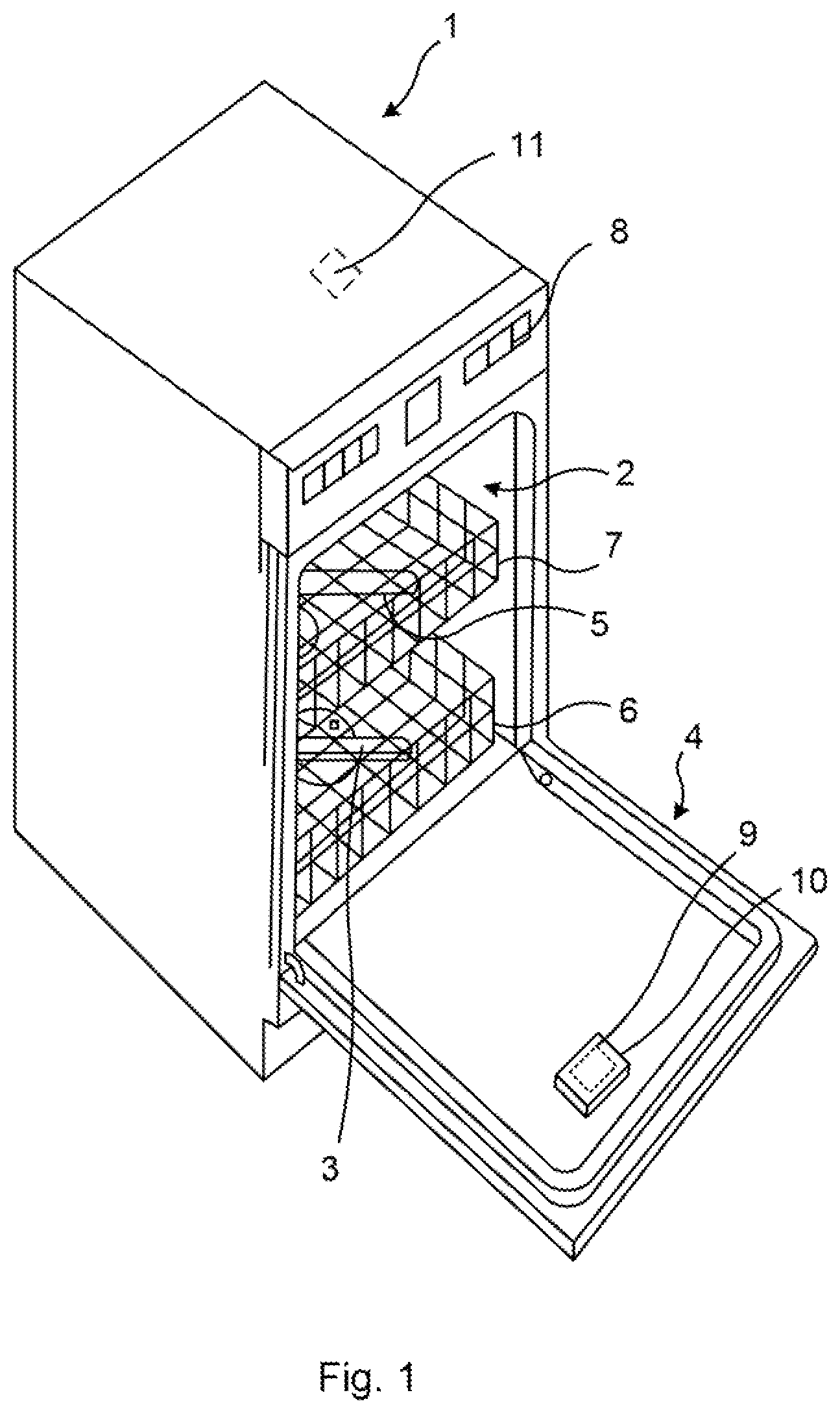 Patent US12318054 Figure 1 – Dishwasher goods drying system