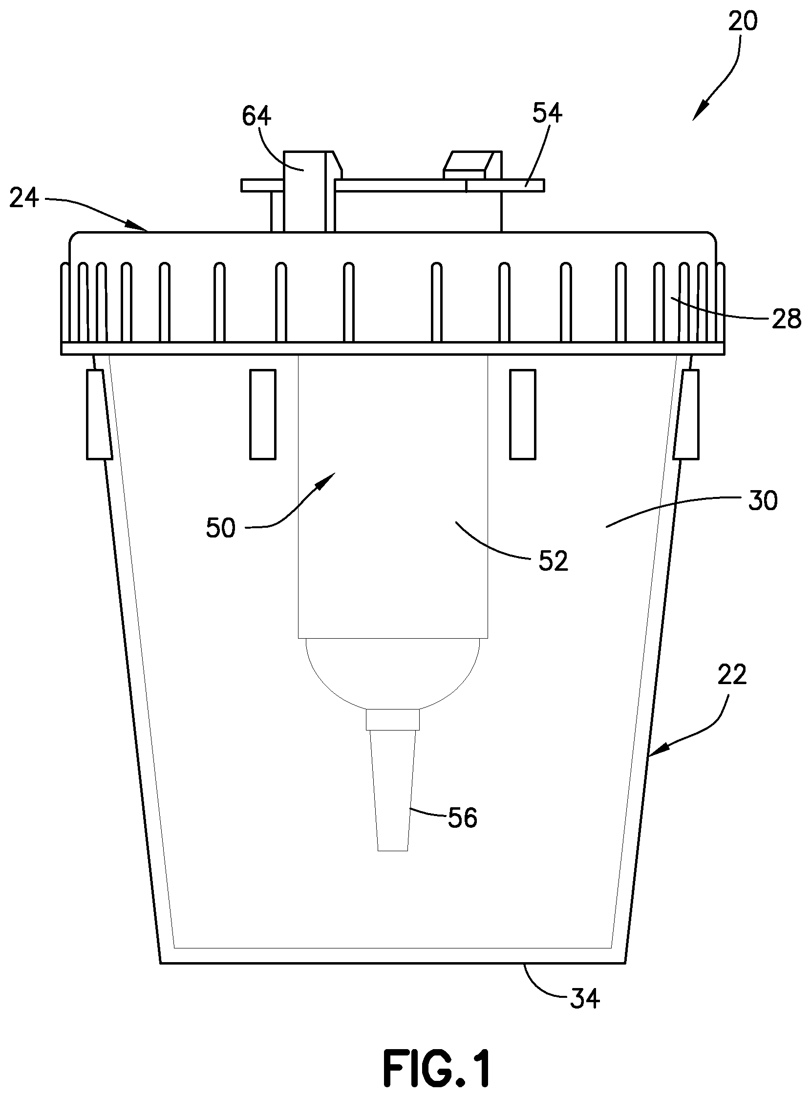 Patent US12318075 Figure 1 – Fluid sample collection container with removable tube holder