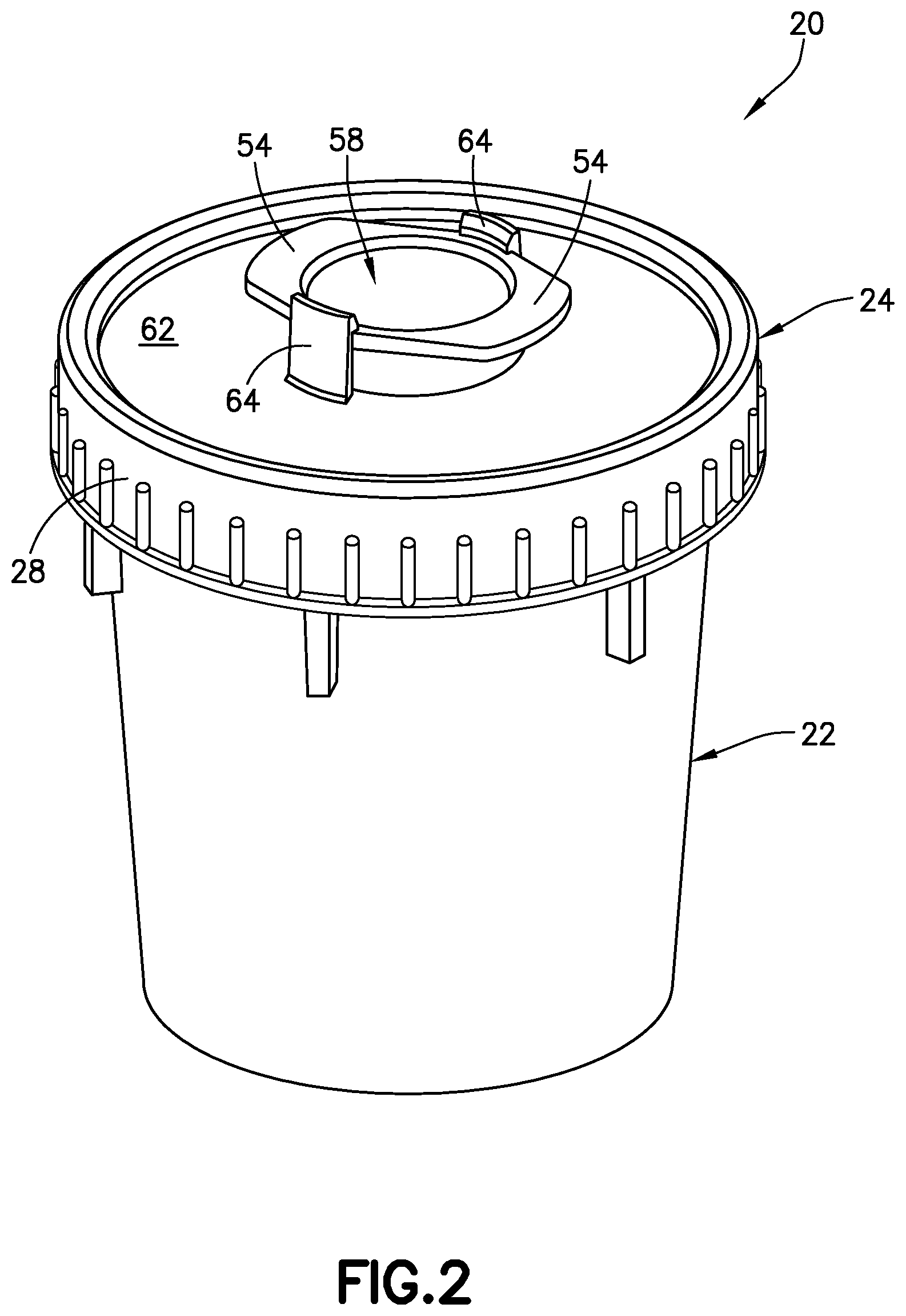 Patent US12318075 Figure 2 – Fluid sample collection container with removable tube holder