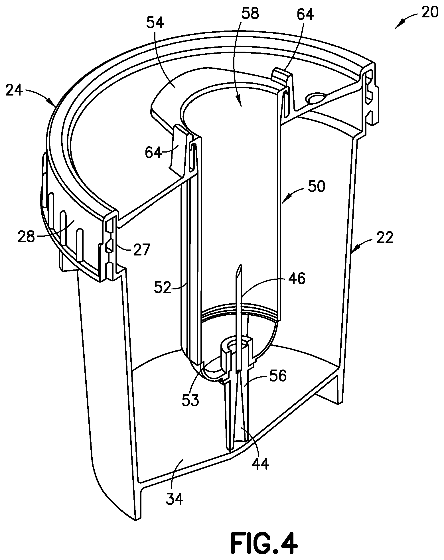 Patent US12318075 Figure 4 – Fluid sample collection container with removable tube holder