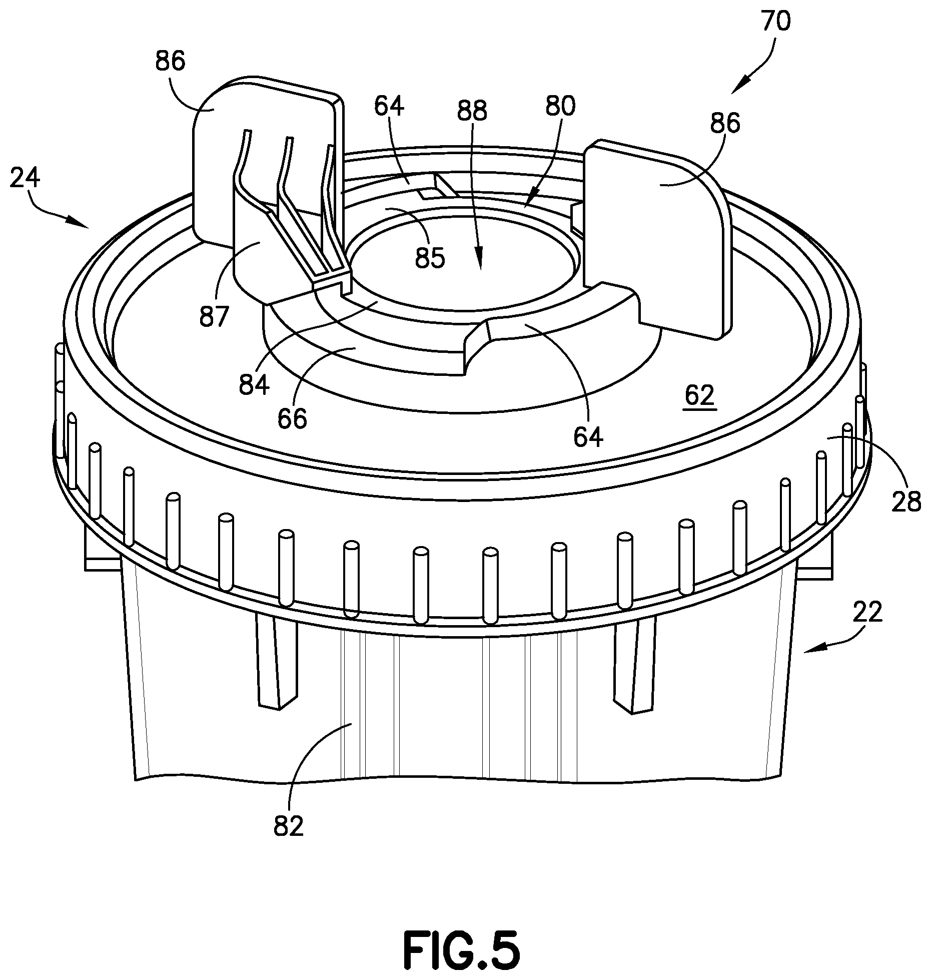 Patent US12318075 Figure 5 – Fluid sample collection container with removable tube holder