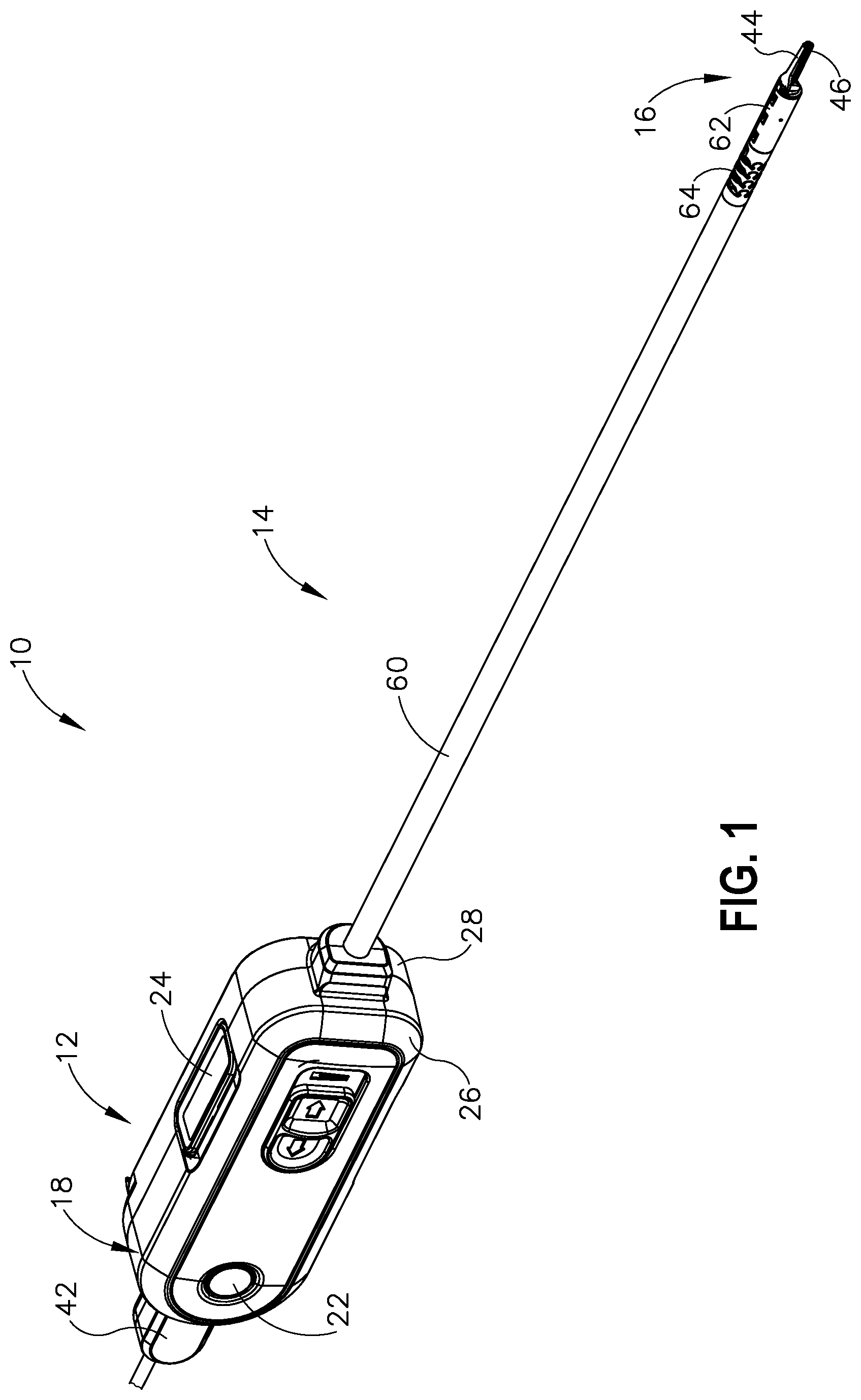 Patent US12318108 Figure 1 – Ultrasonic surgical instrument with a clamp arm clocking assembly